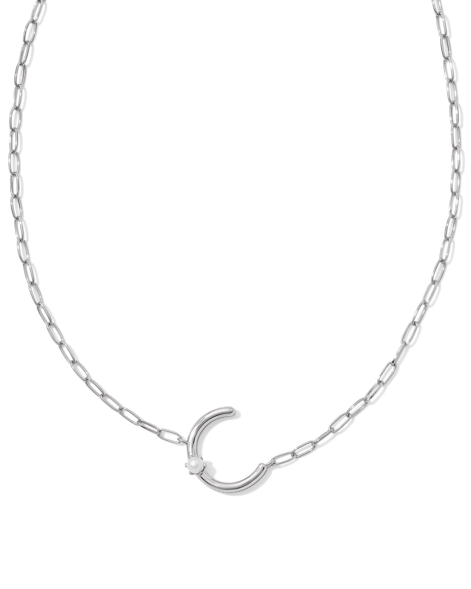 Pearl Letter C Pendant Necklace Silver White Pearl