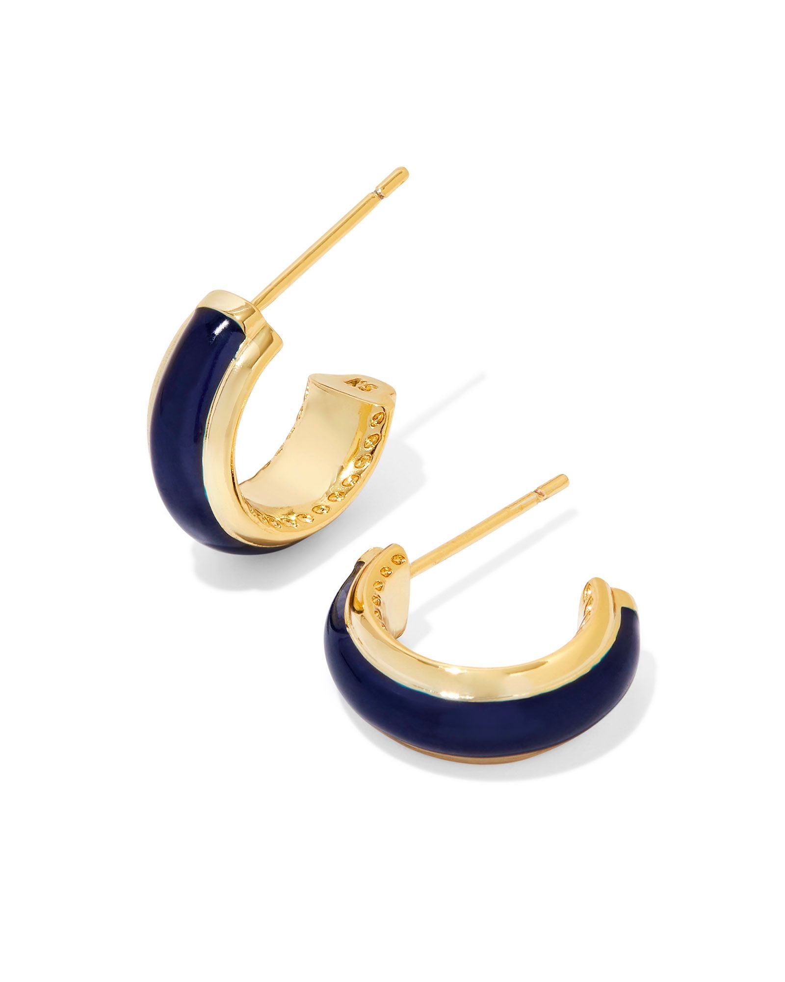 Ainsley Huggie Earring Gold Navy Enamel