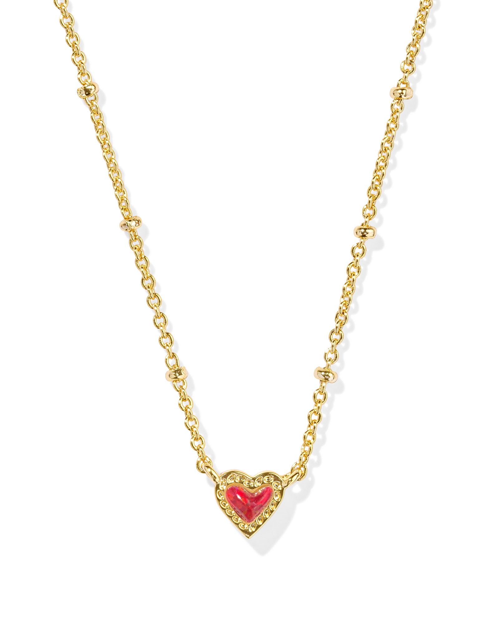 Mini Ari Heart Gold Satellite Short Pendant Necklace Red Kyocera Opal