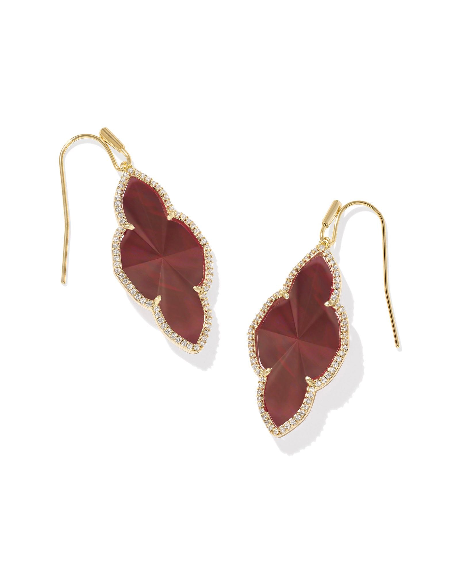 Abbie Gold Pave Frame Drop Earrings Cranberry Illusion