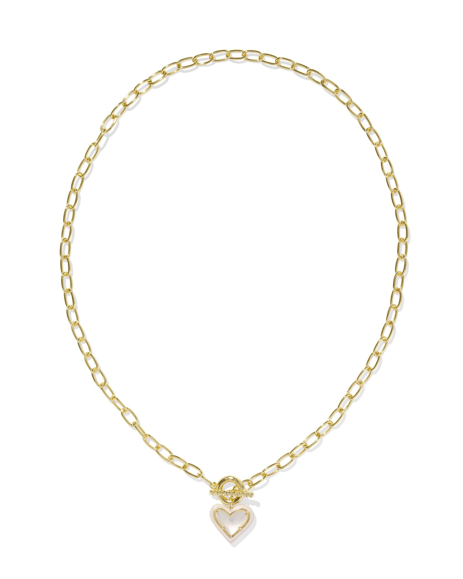 Ari Heart Gold Enamel Frame Link and Chain Necklace Ivory MOP