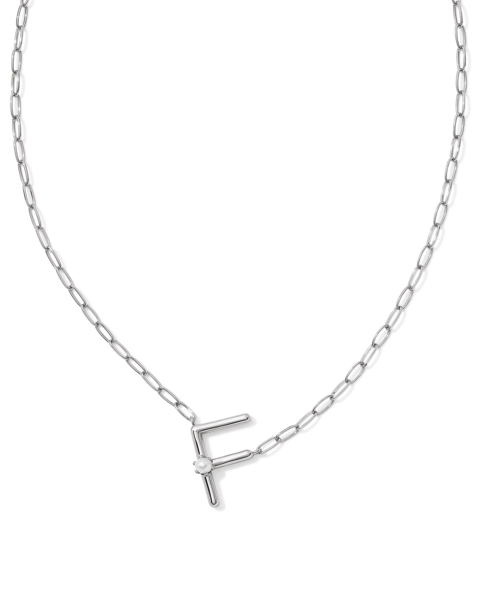 Pearl Letter F Pendant Necklace Silver White Pearl