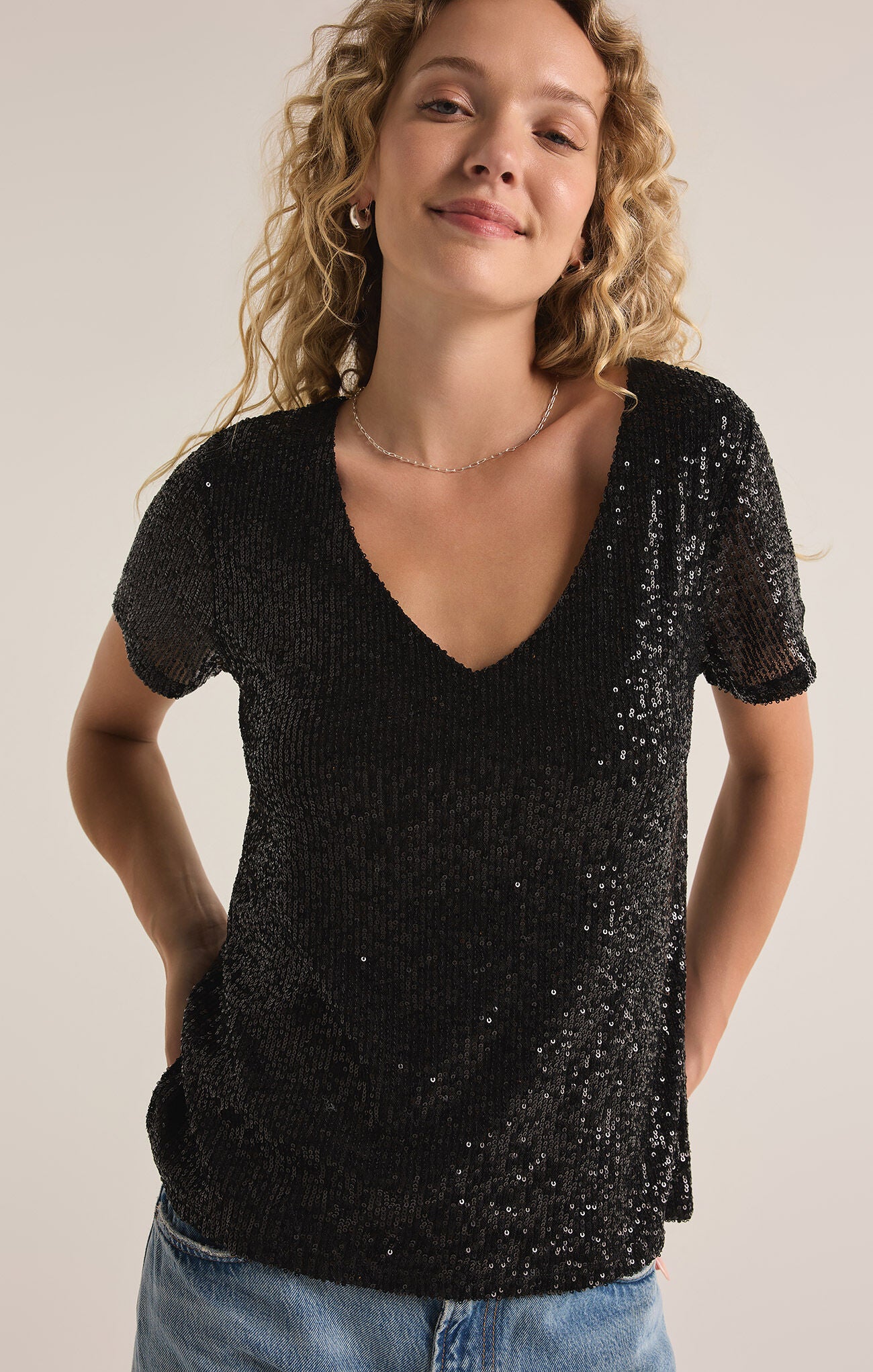 Marbella V-Neck Sequin Top