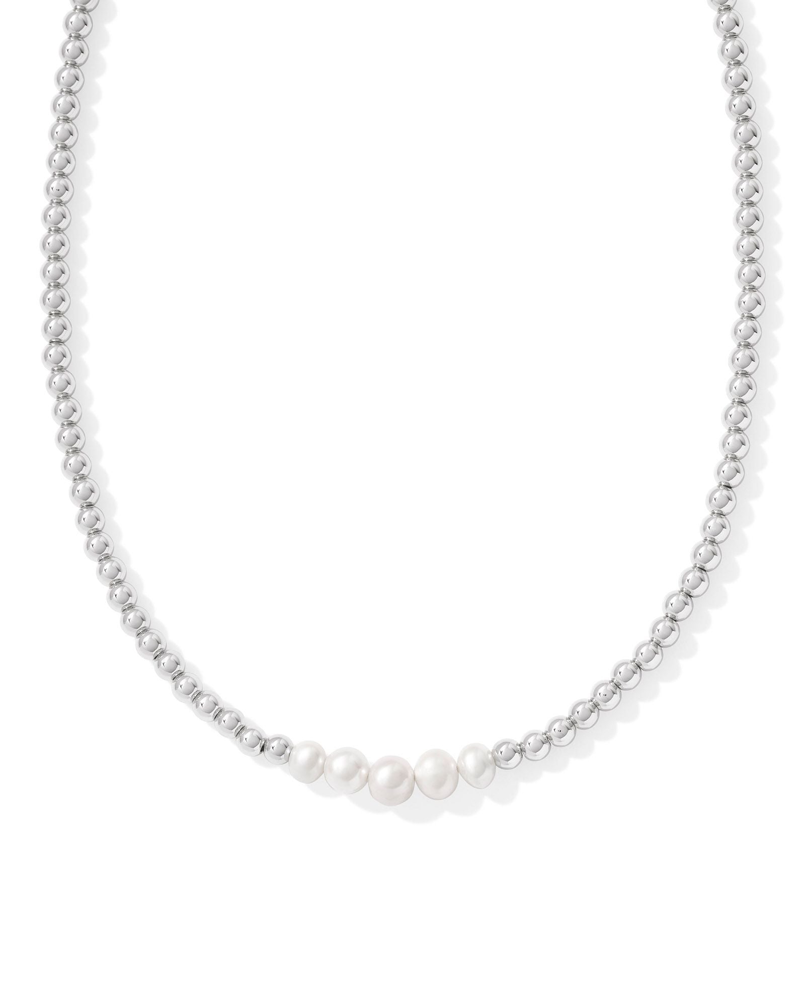 Eve Beaded Strand Necklace Silver White Pearl