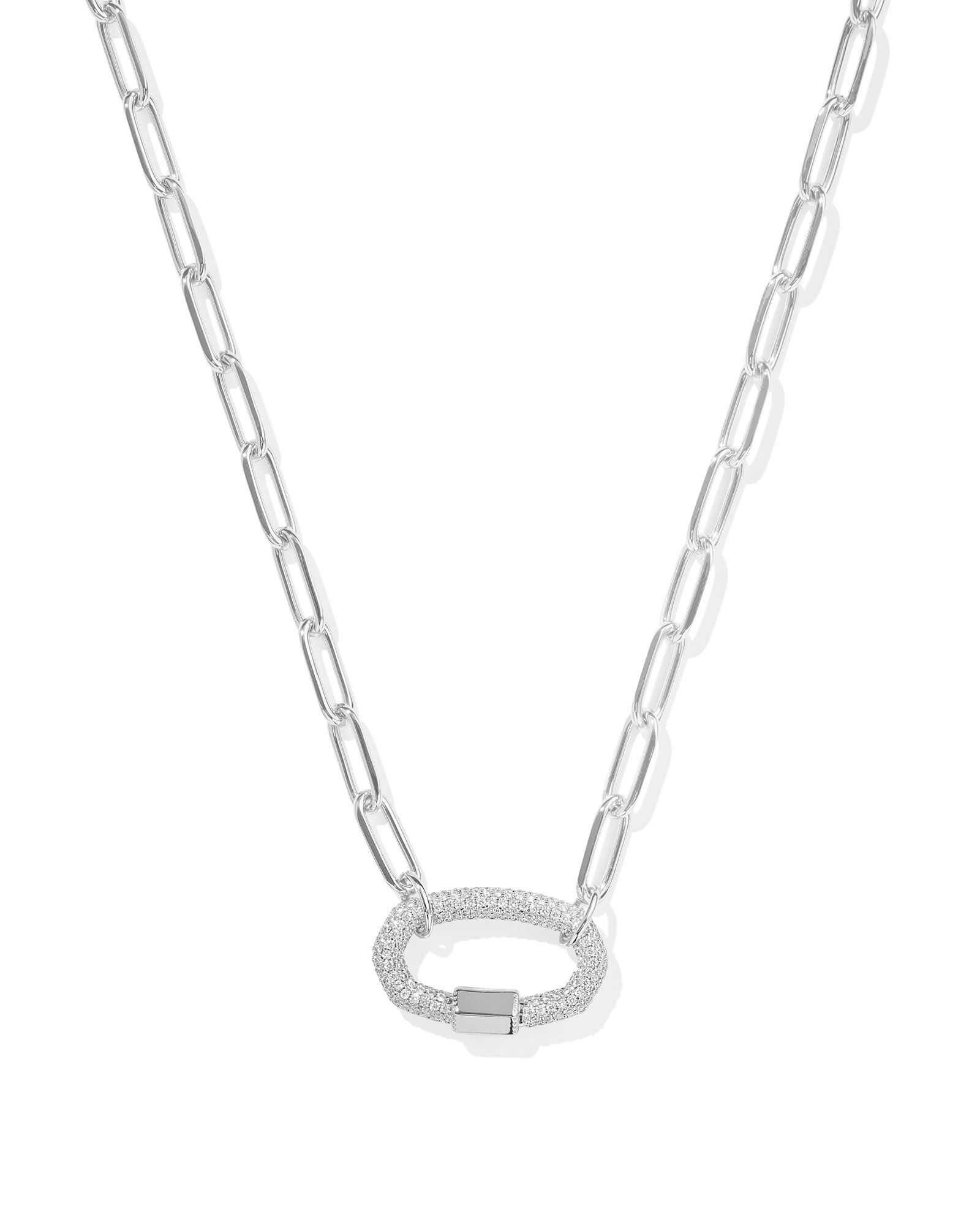 Emery Silver Link & Chain Necklace White Crystal