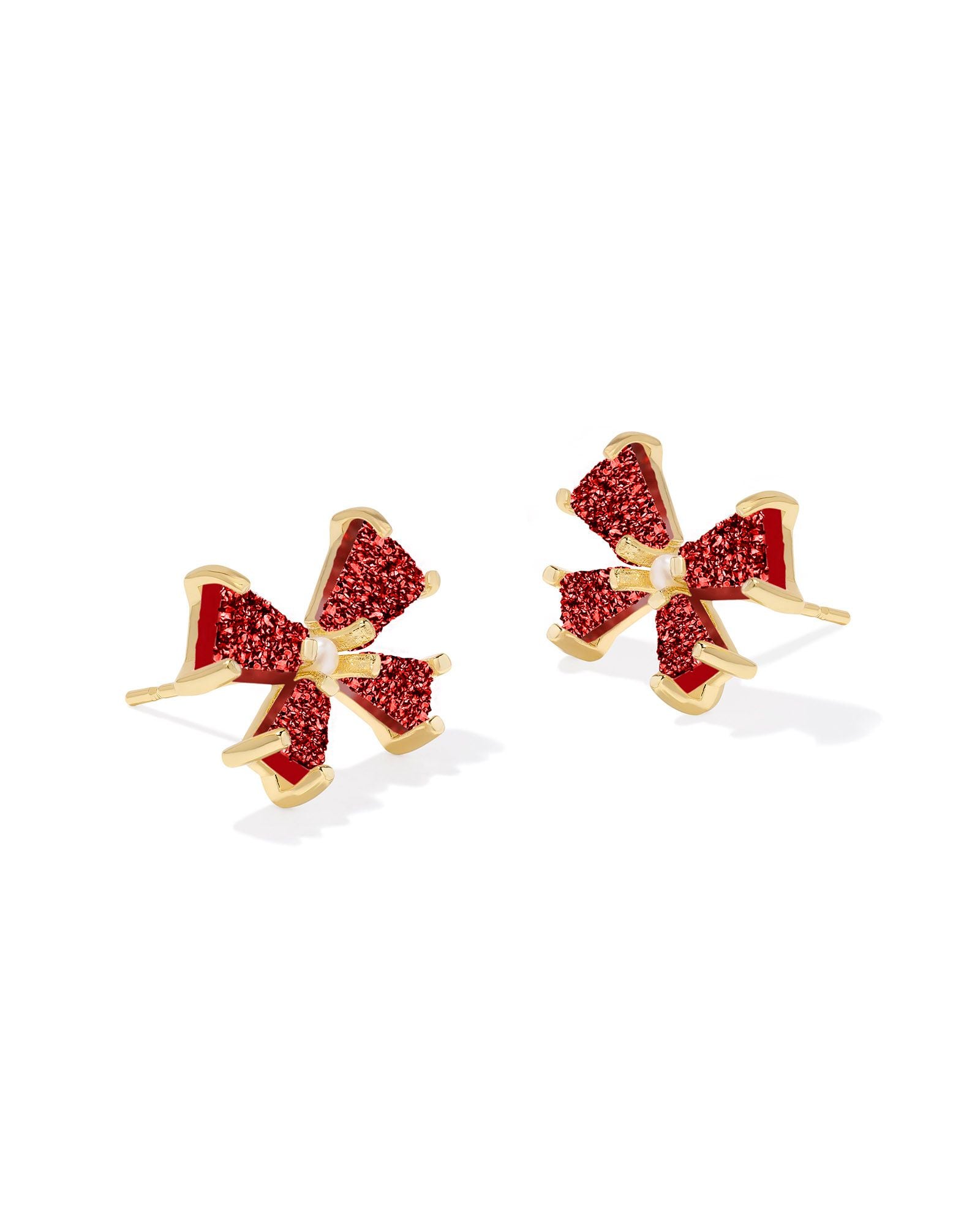 Blair Gold Bow Small Stud Earrings Red Drusy