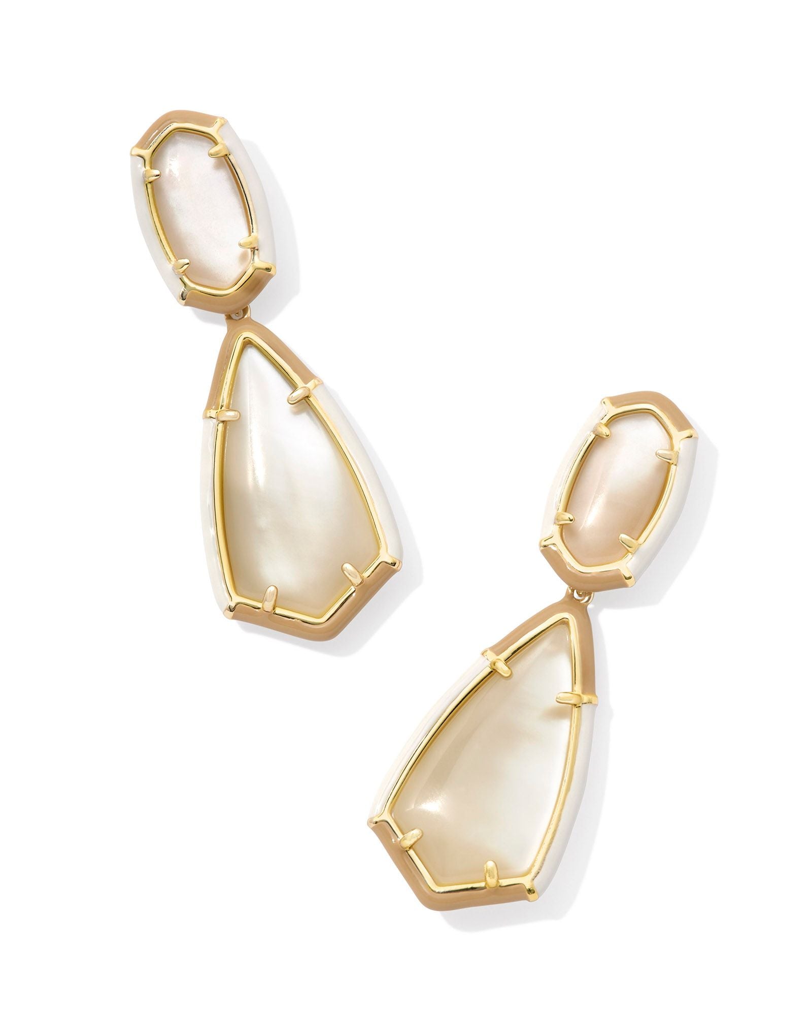 Camry Enamel Frame Statement Earring Gold Mother Of Pearl