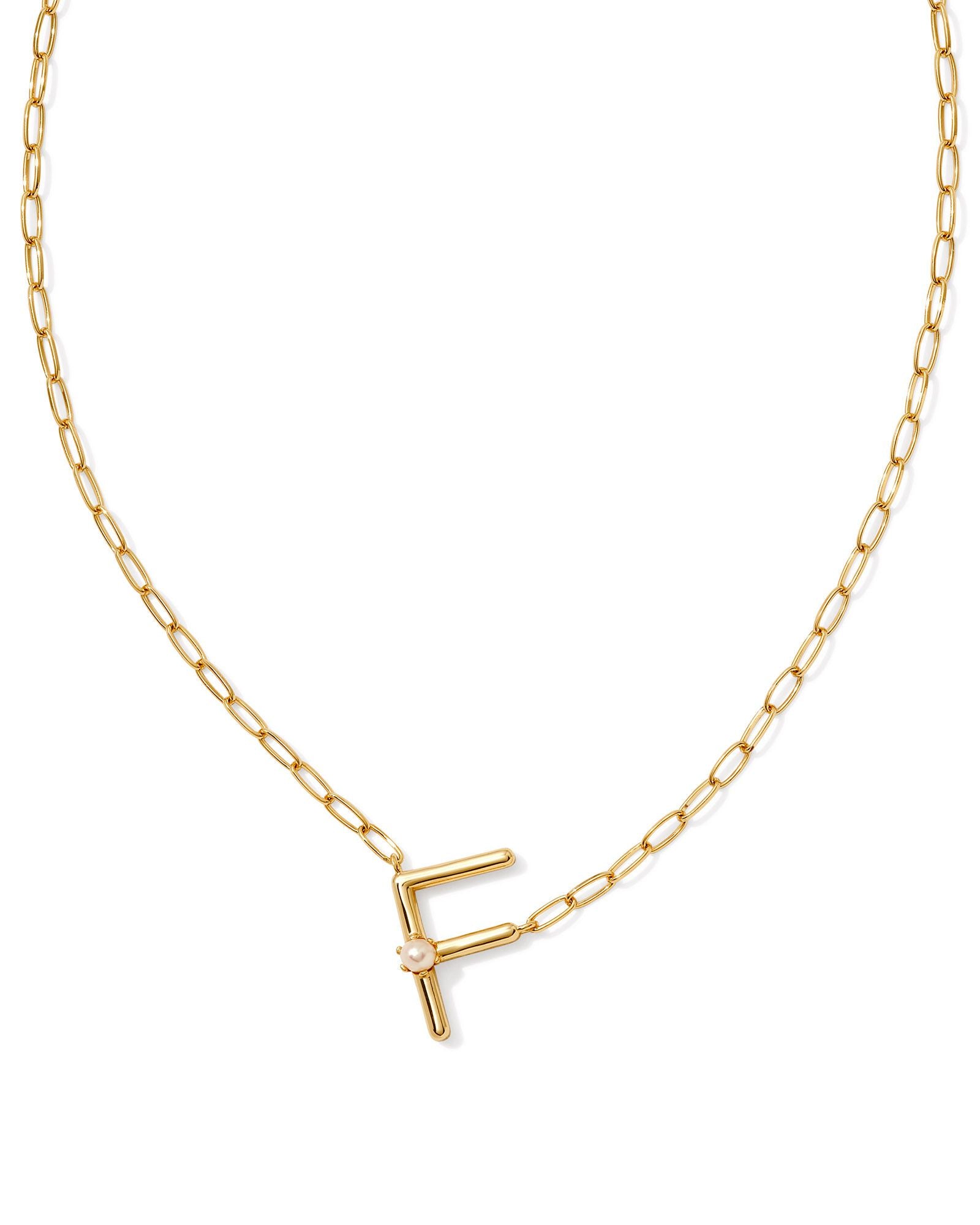 Pearl Letter F Pendant Necklace Gold White Pearl