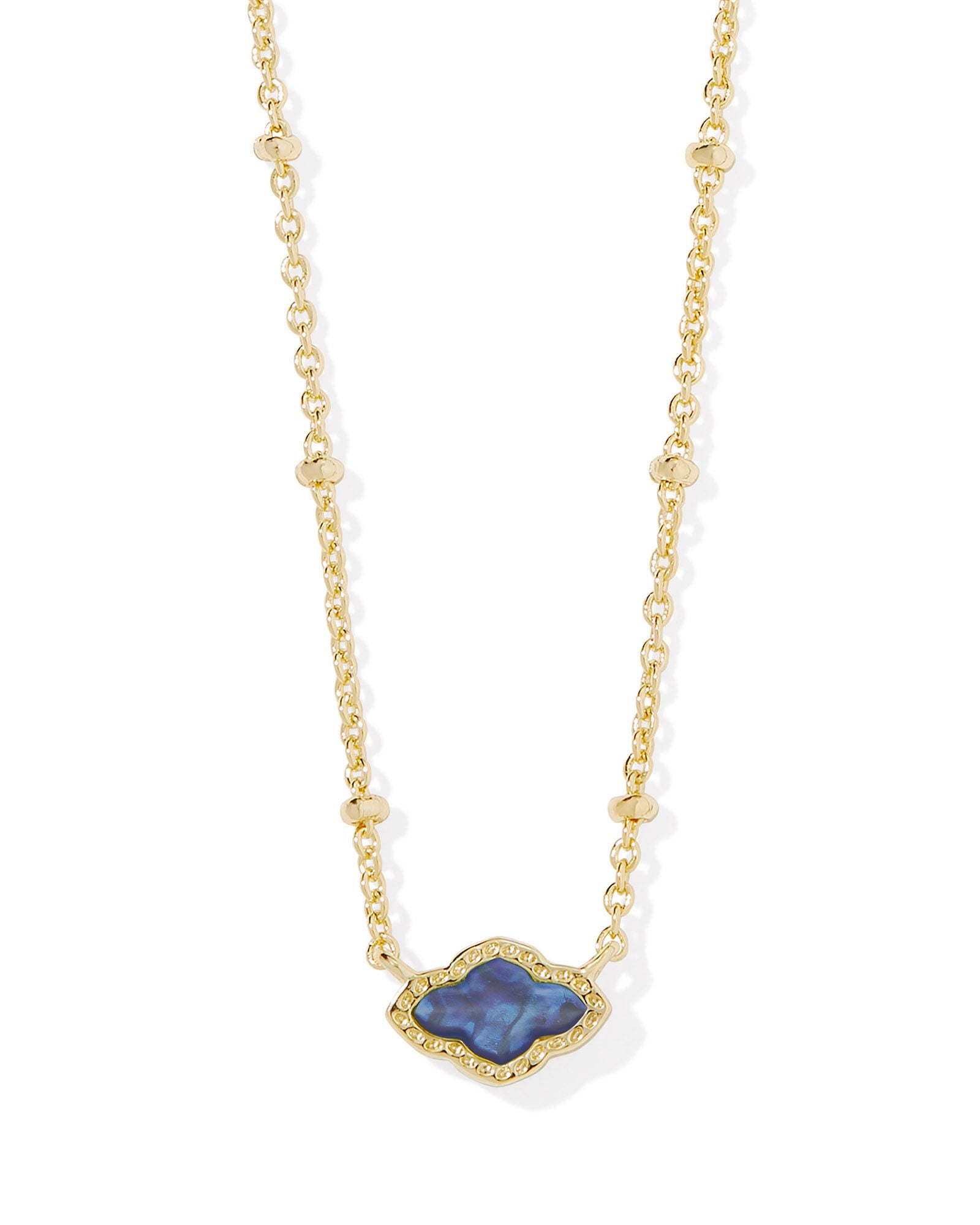 Mini Abbie Gold Satellite Short Pendant Necklace Navy Abalone