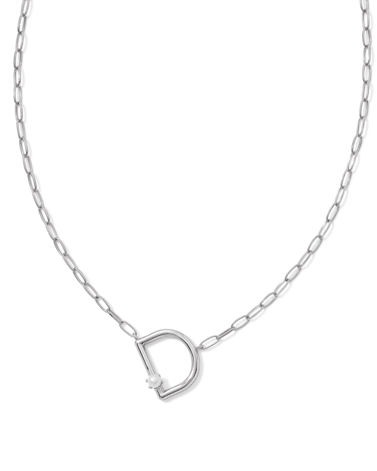 Pearl Letter D Pendant Necklace Silver White Pearl