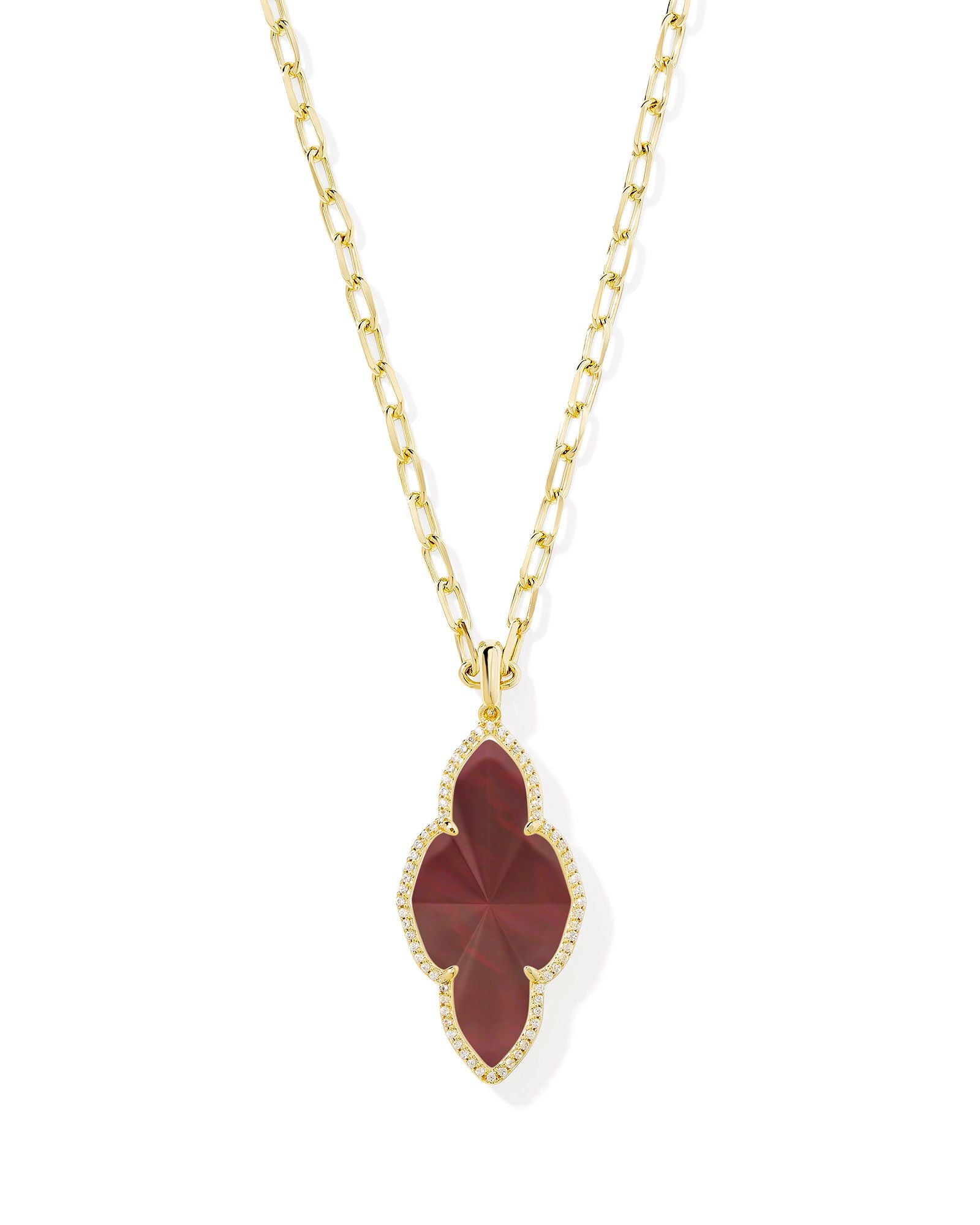 Abbie Gold Pave Frame Large Long Pendant Necklace Red Illusion