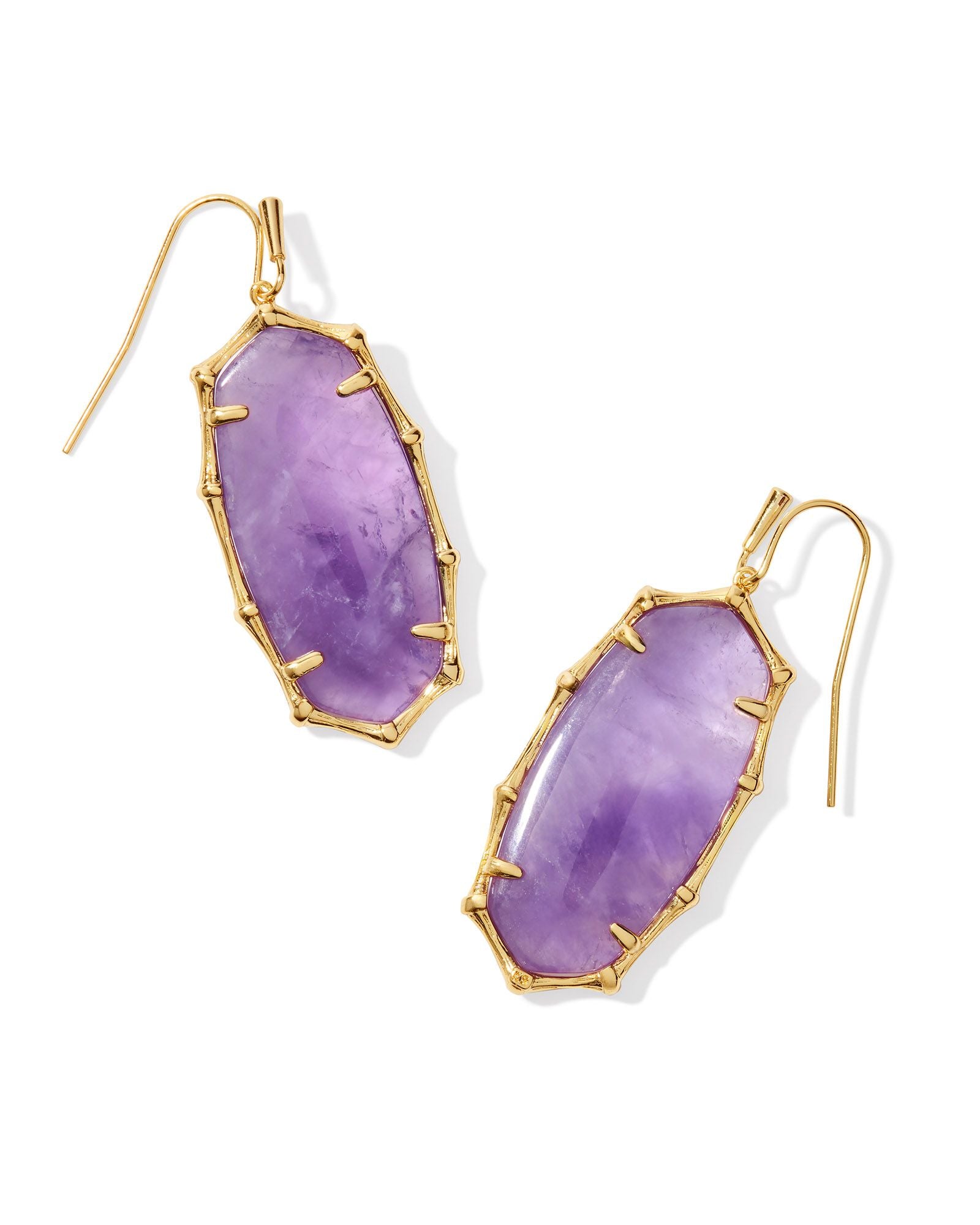 Elle Vintage Gold Bamboo Frame Drop Earrings Dark Purple Amethyst