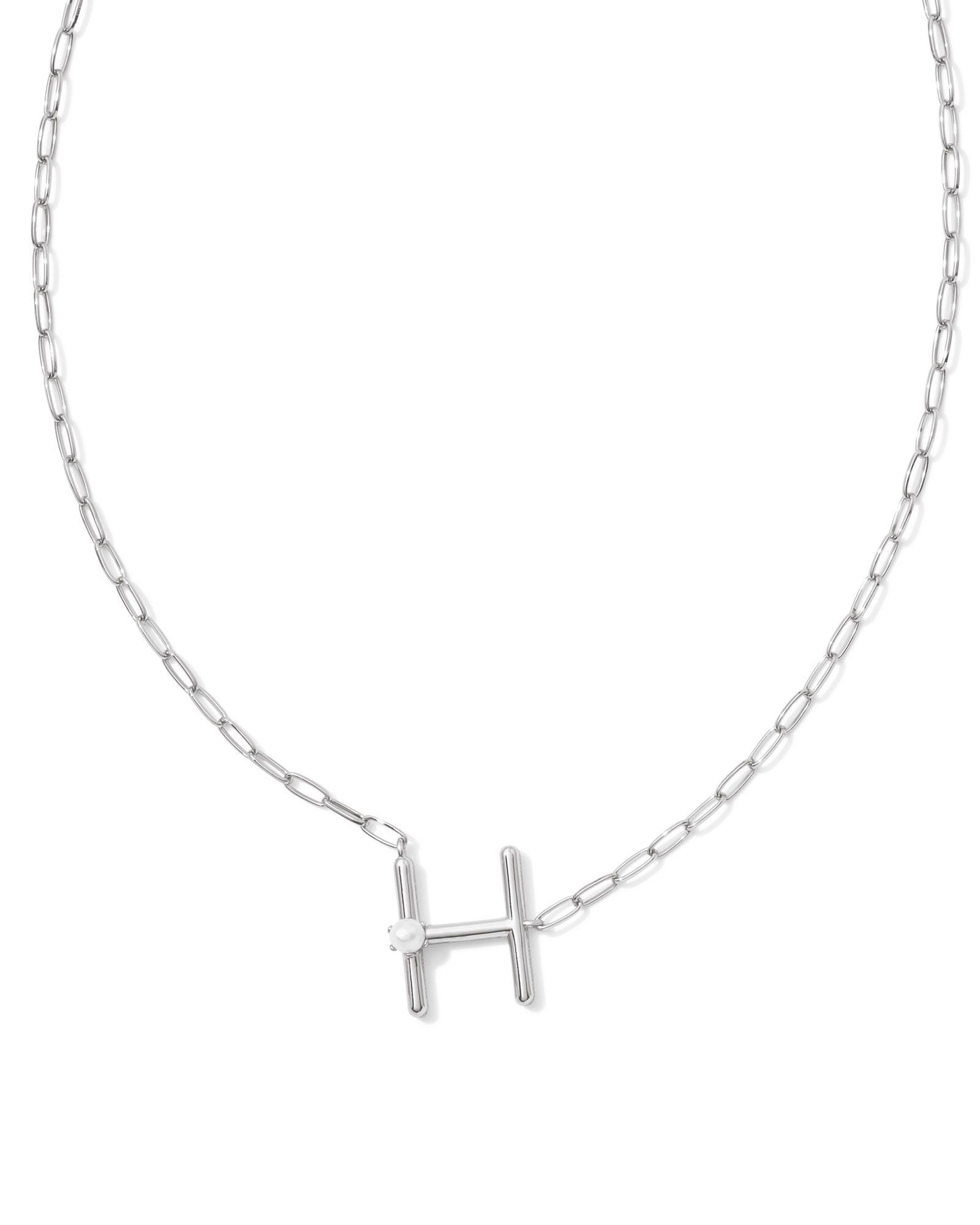 Pearl Letter H Pendant Necklace Silver White Pearl