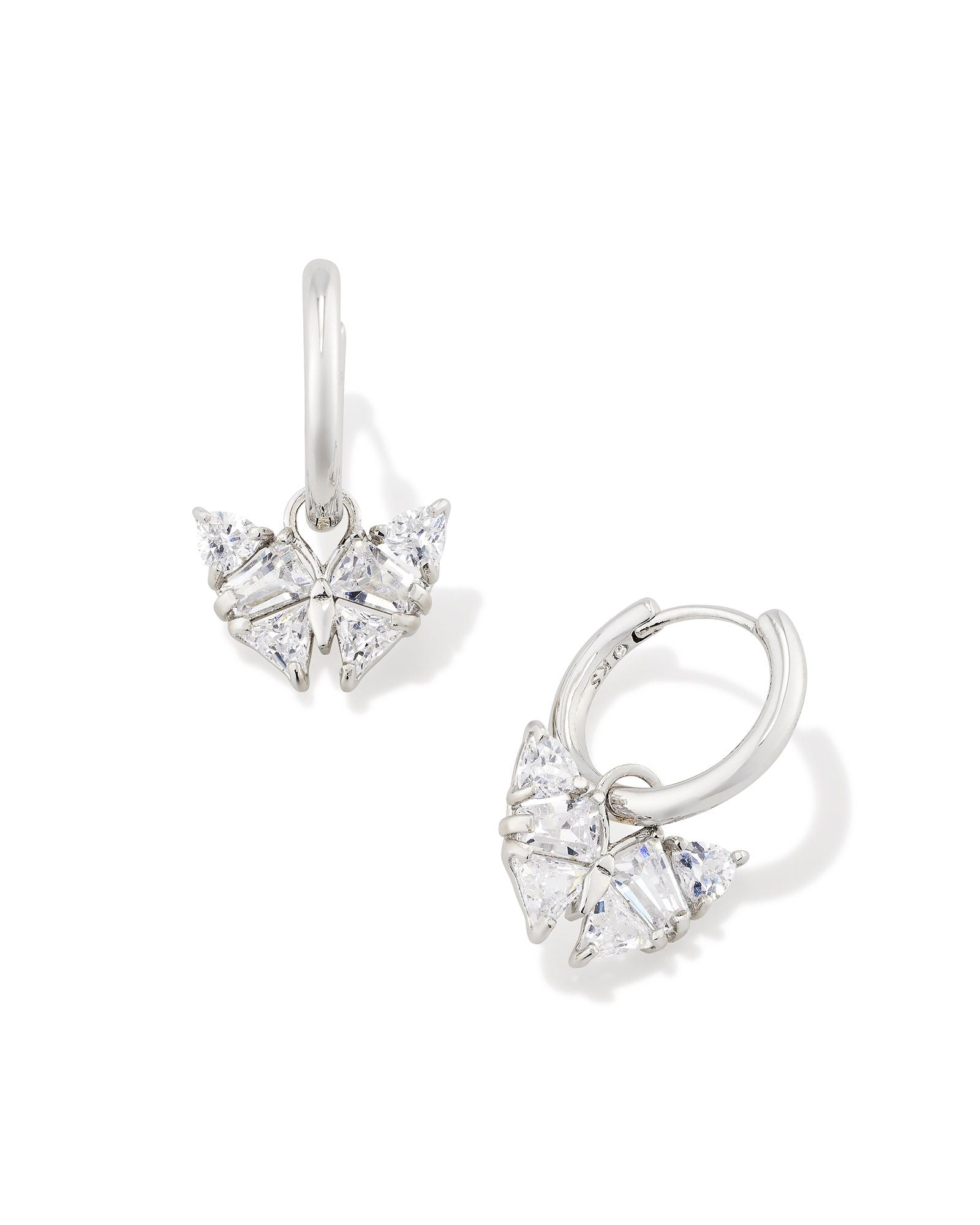 Blair Silver Butterfly Huggie Earrings White Crystal