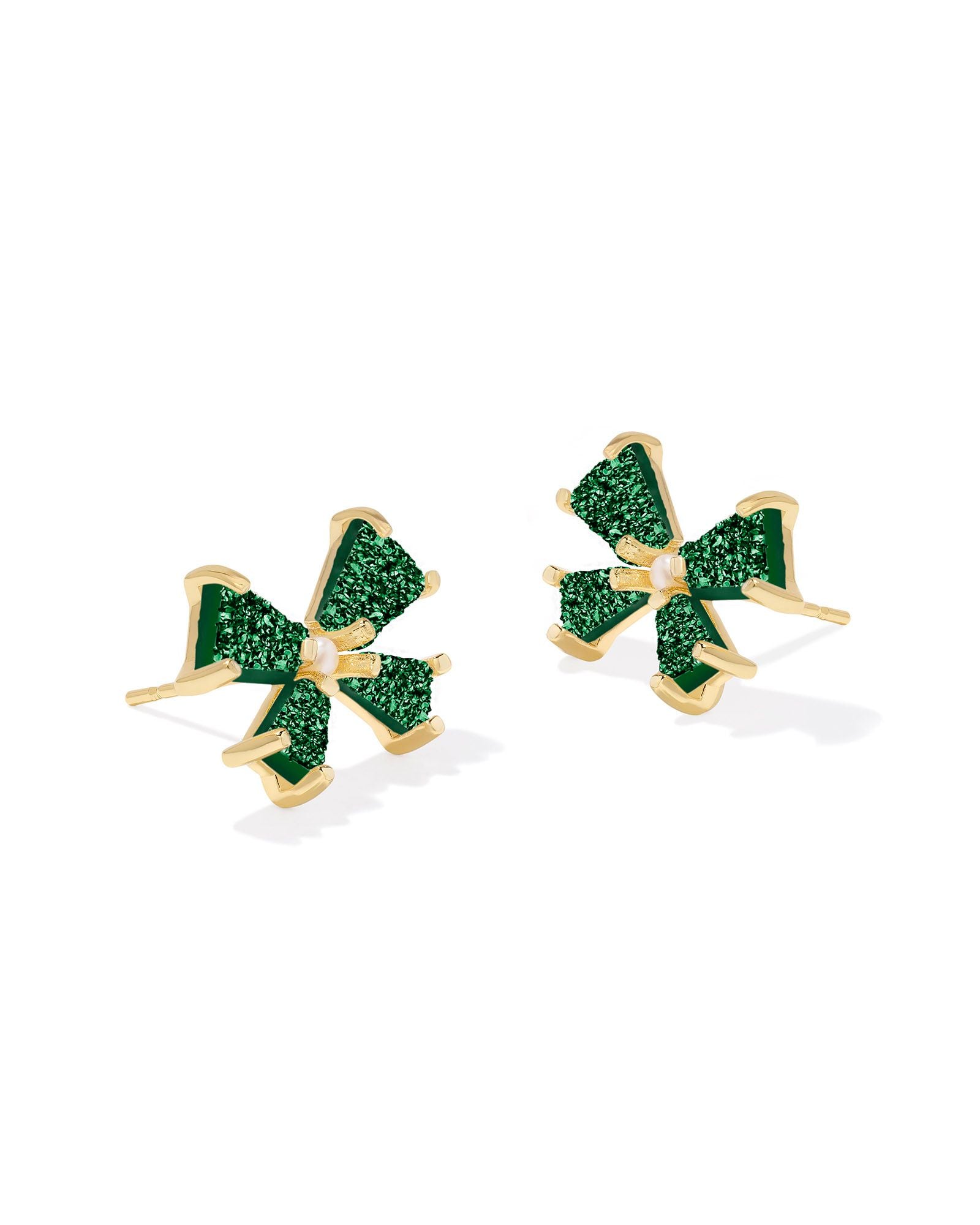 Blair Gold Bow Small Stud Earrings Emerald Drusy