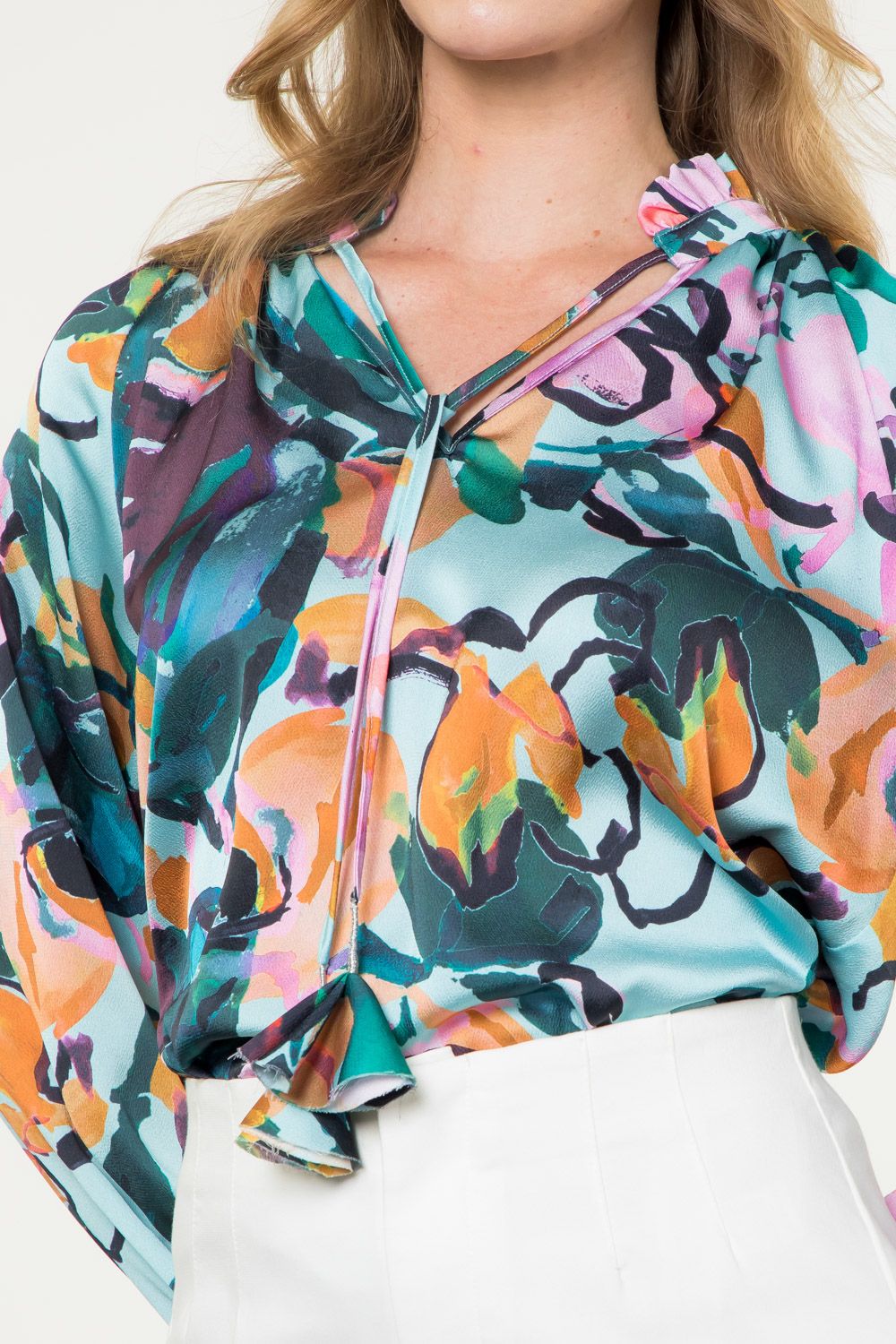 Long Sleeve Abstract Multi Color Print Top