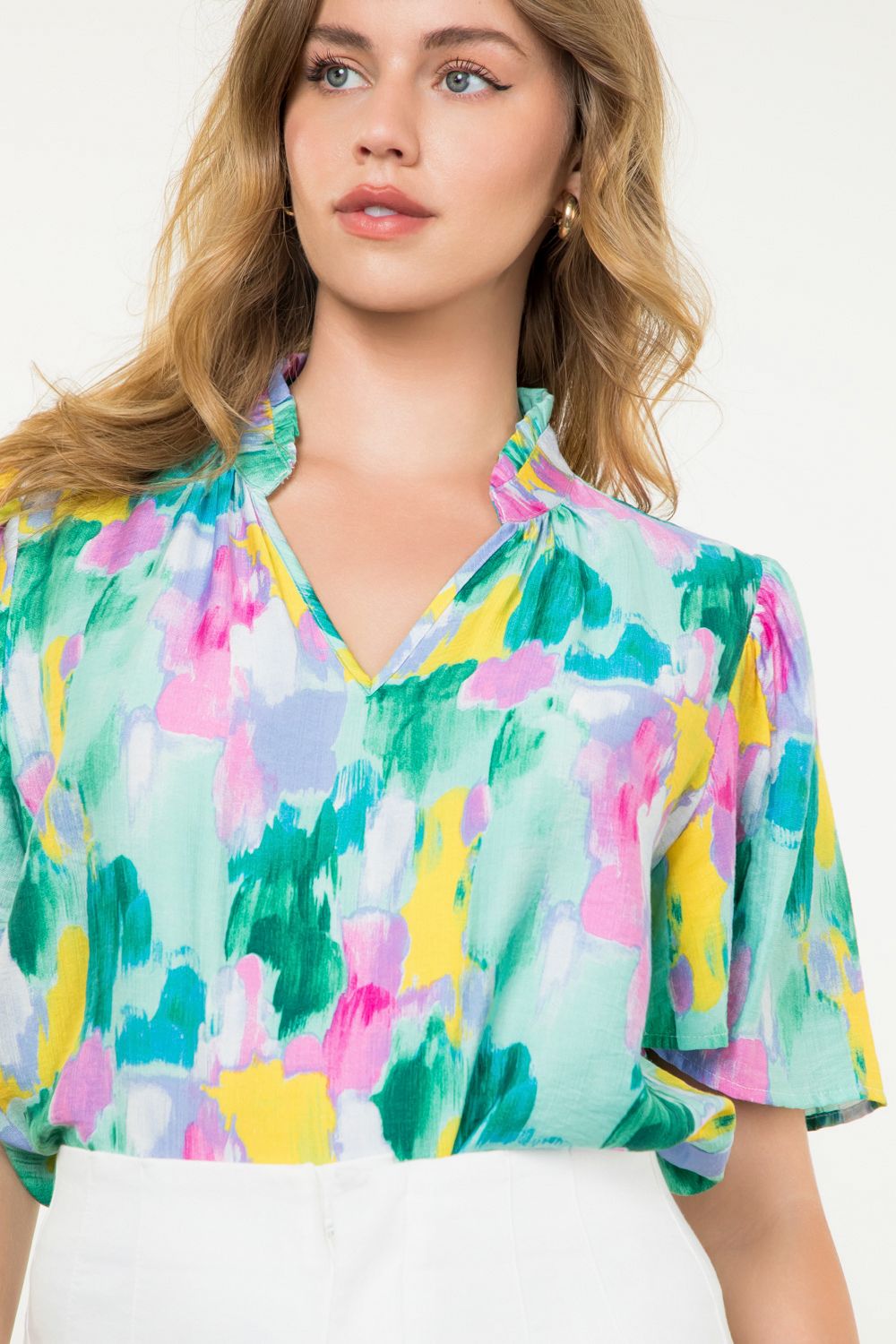 Abstract Print Short Sleeve Top