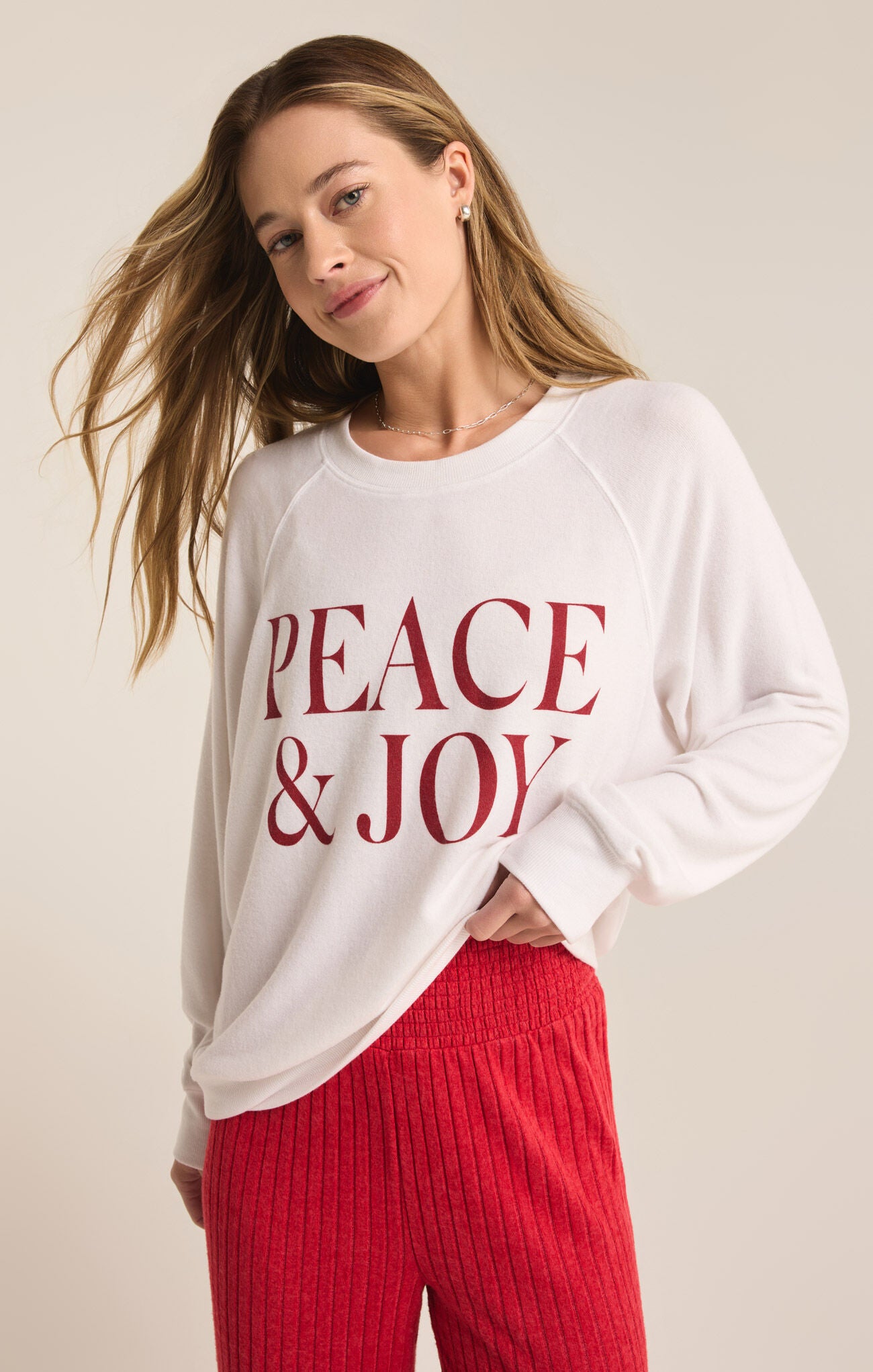 Cassie Peace and Joy Raglan Long Sleeve Top