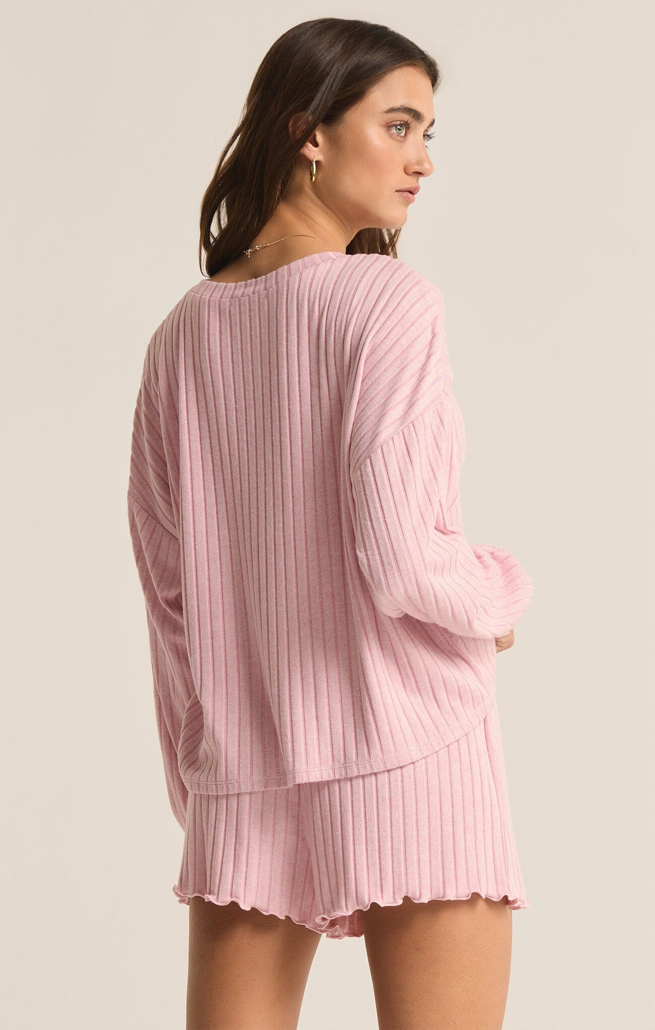 Daydream Rib Long Sleeve Top Sunset Mauve