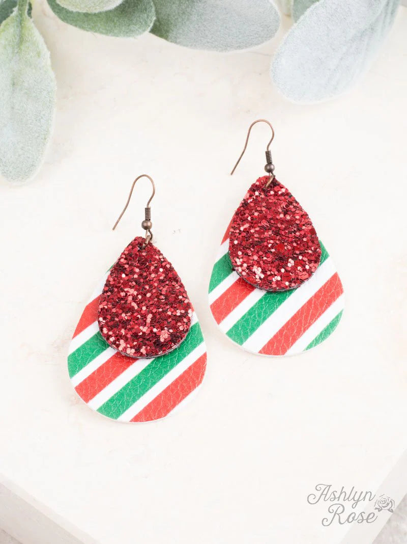 Red Glitter & Festive Stripe Earrings