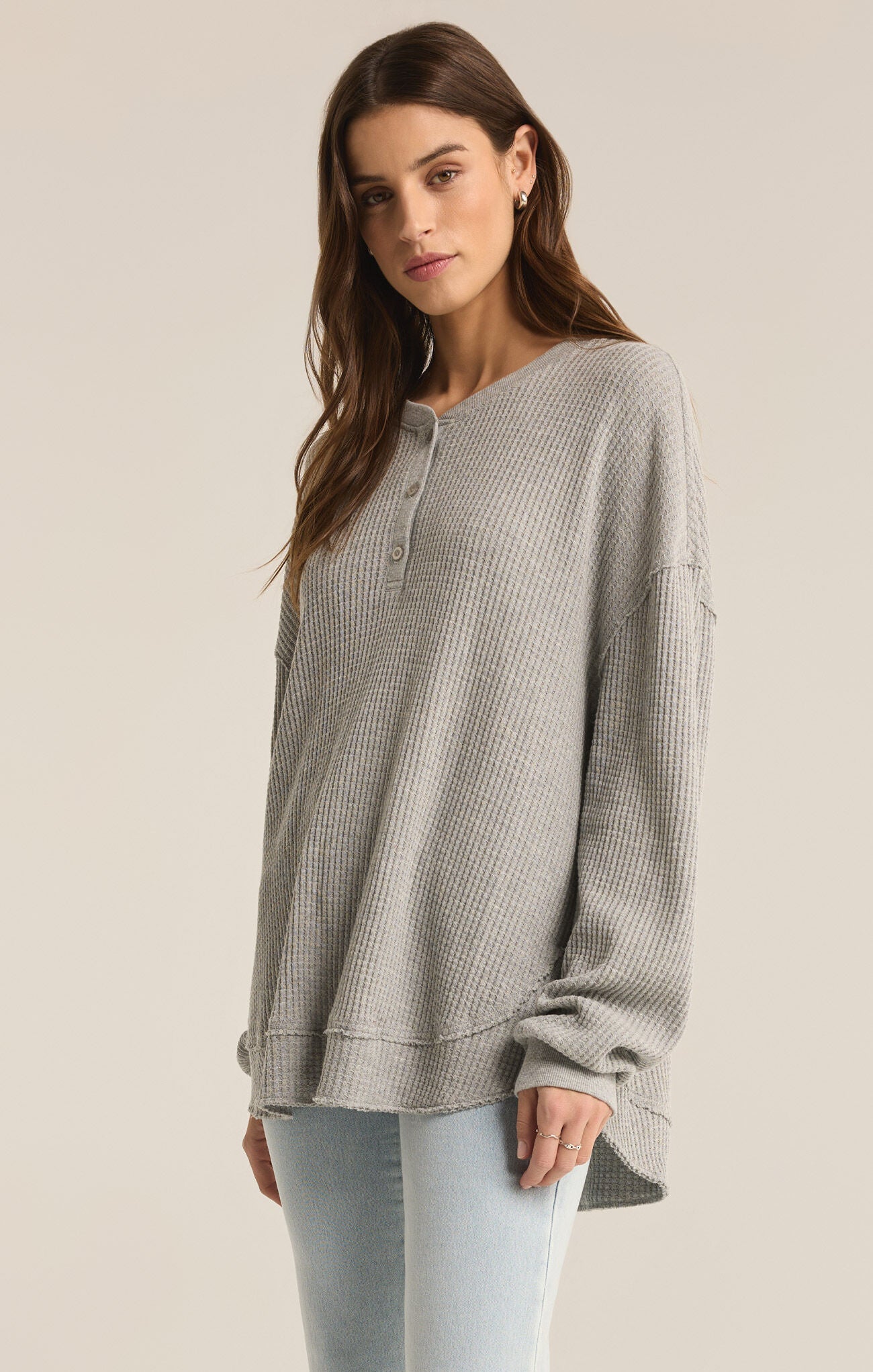 Jax Cozy Waffle Henley Classic Heather Grey