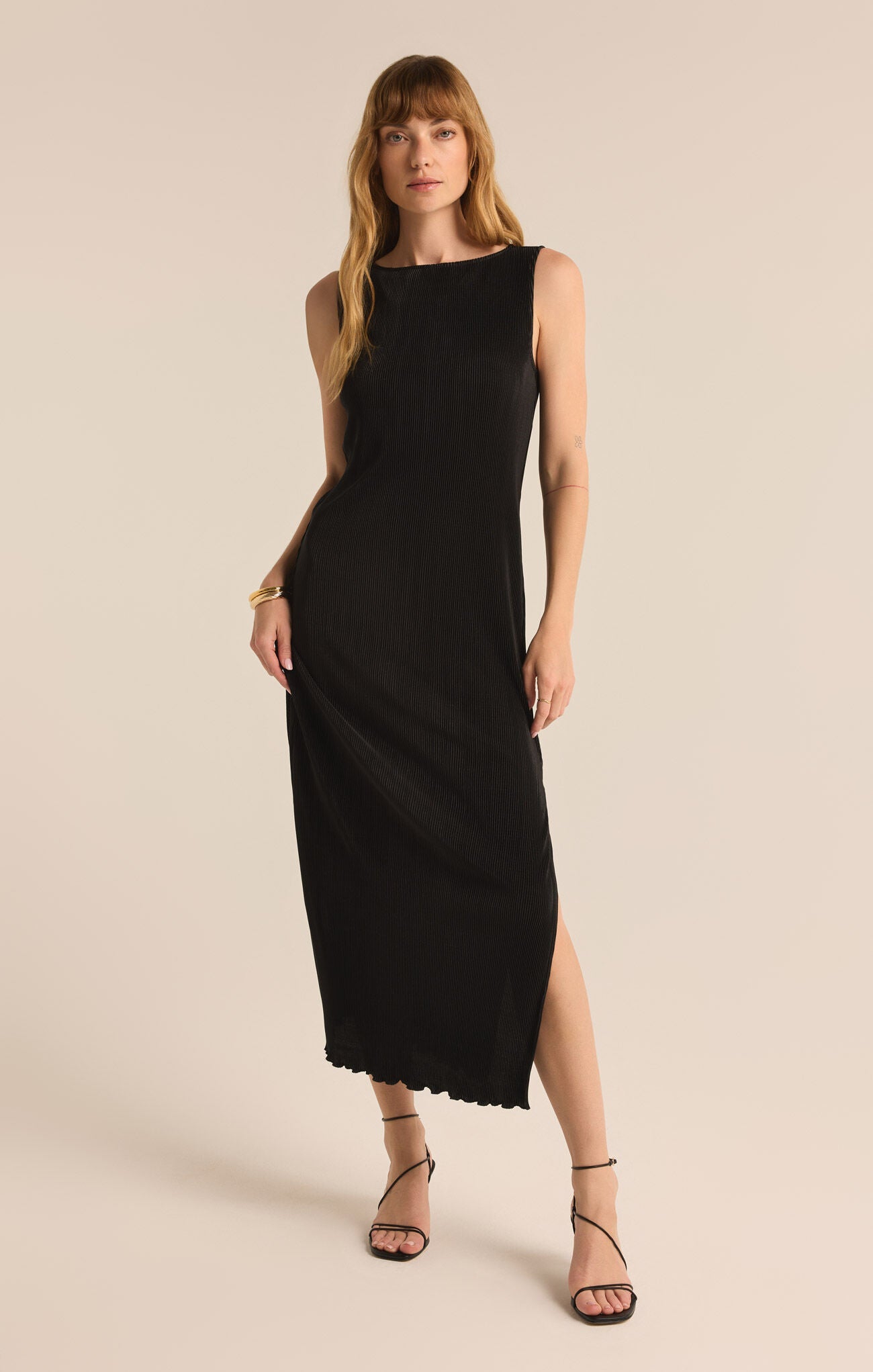 Gatsby Plisse Midi Dress Black