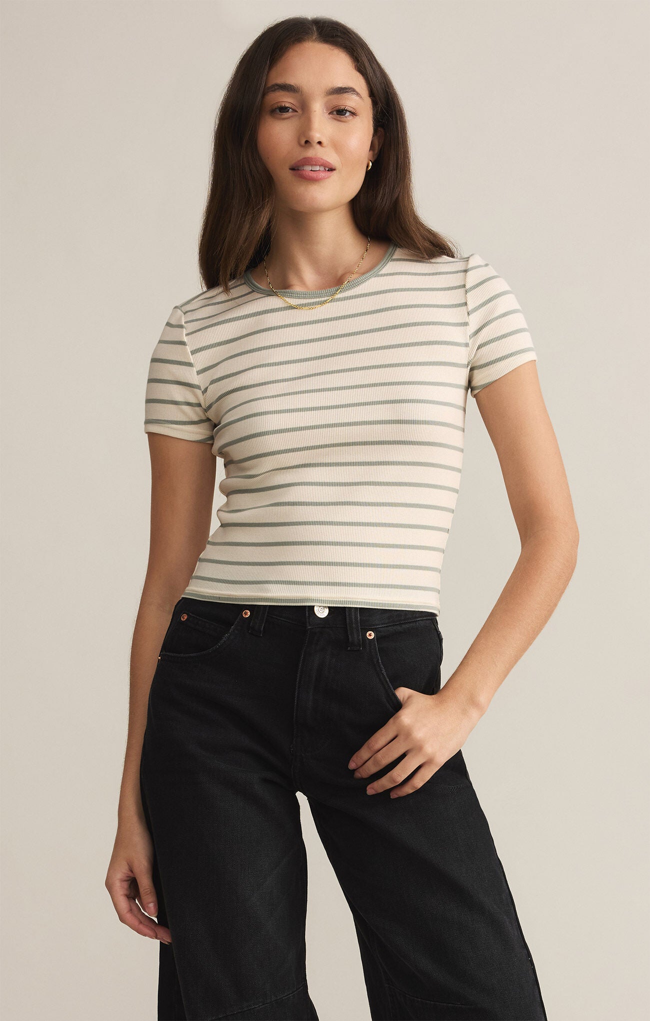 Saxton Striped Tee Sage Green