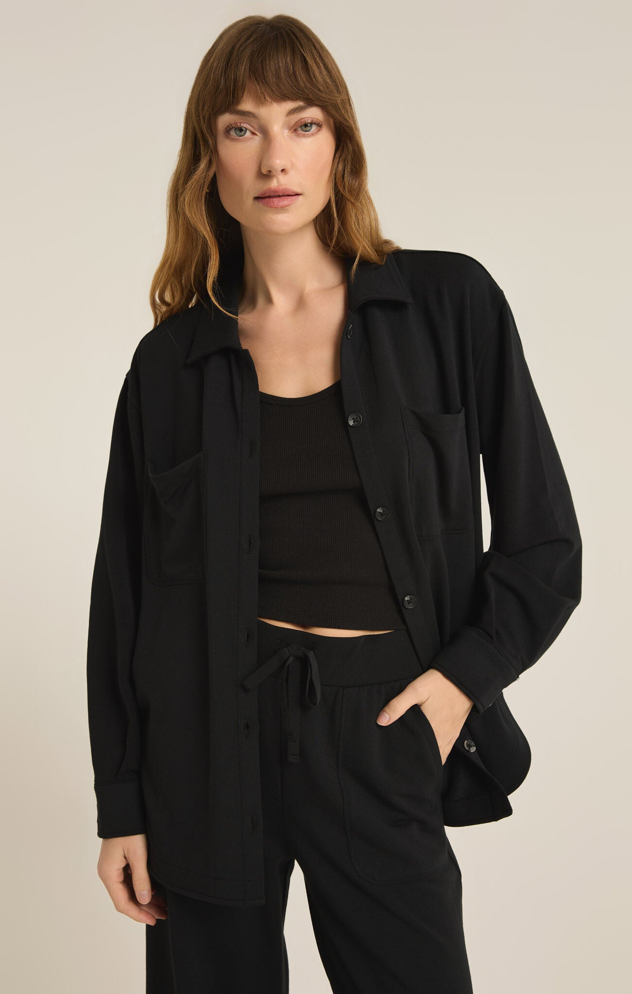 Layover Modal Fleece Top Black