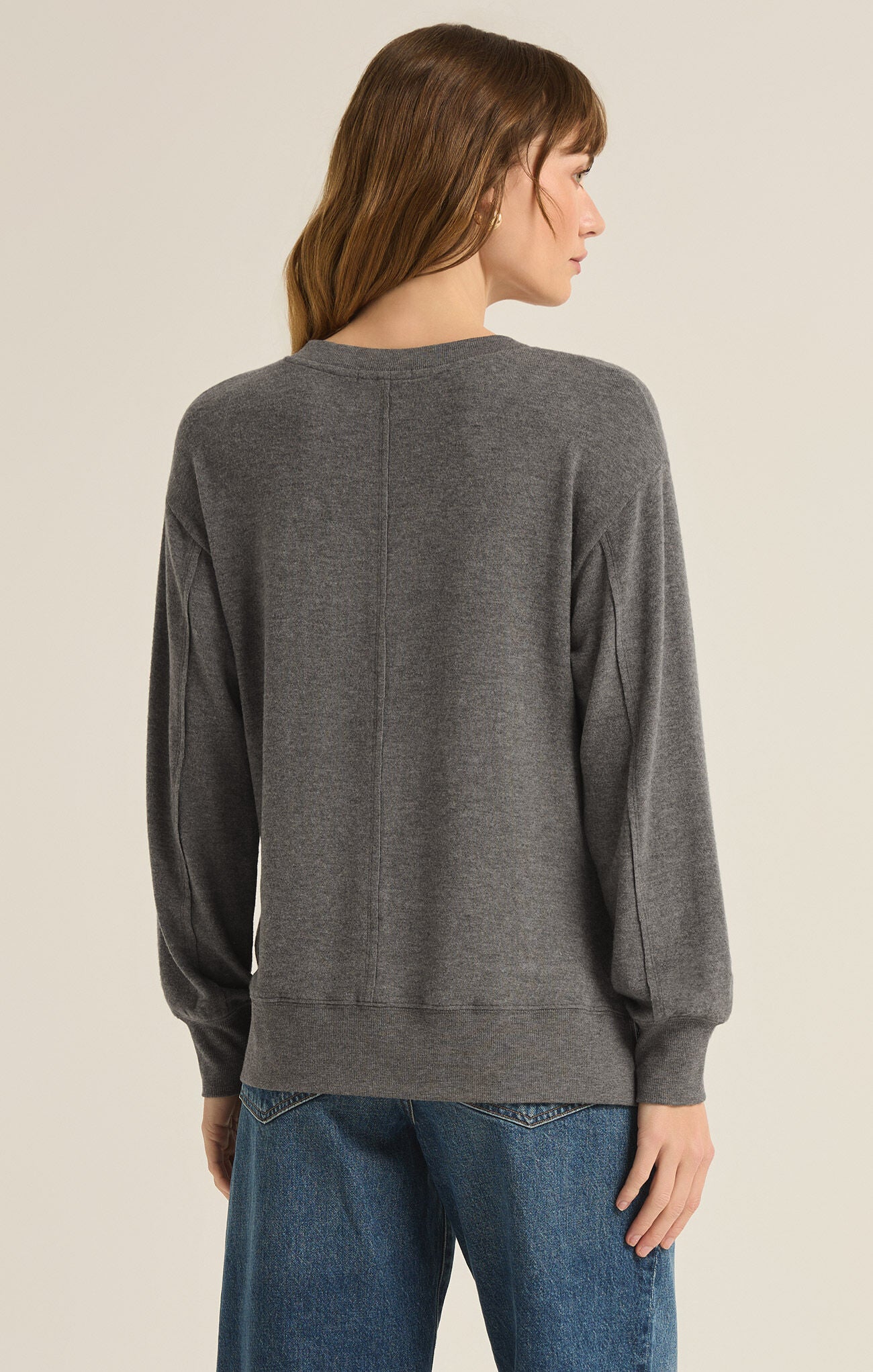 Wilder Cloud V-Neck Long Sleeve Top Charcoal Heather