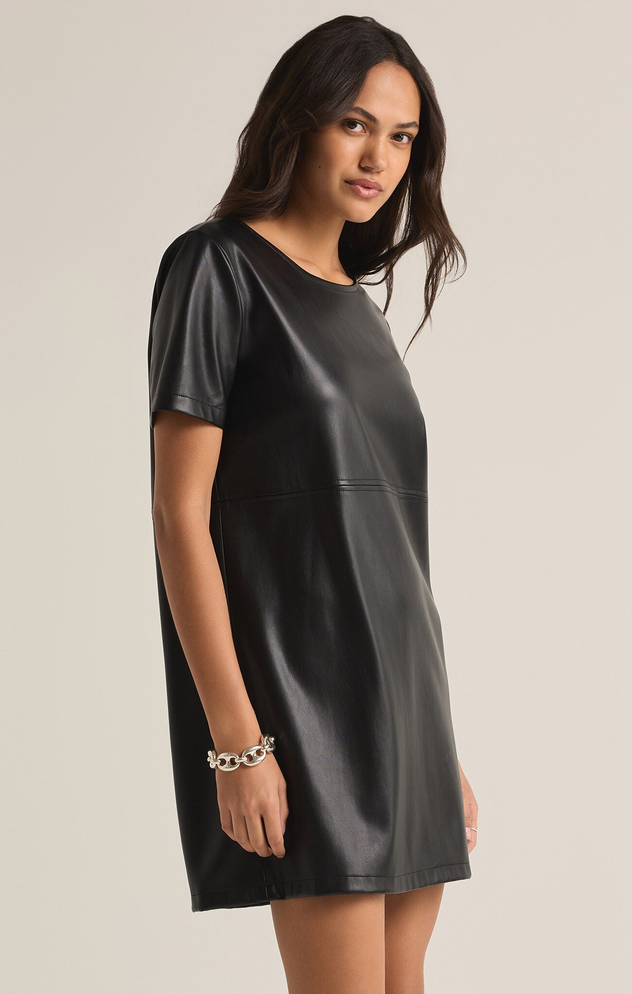 London Faux Leather Mini Dress Black