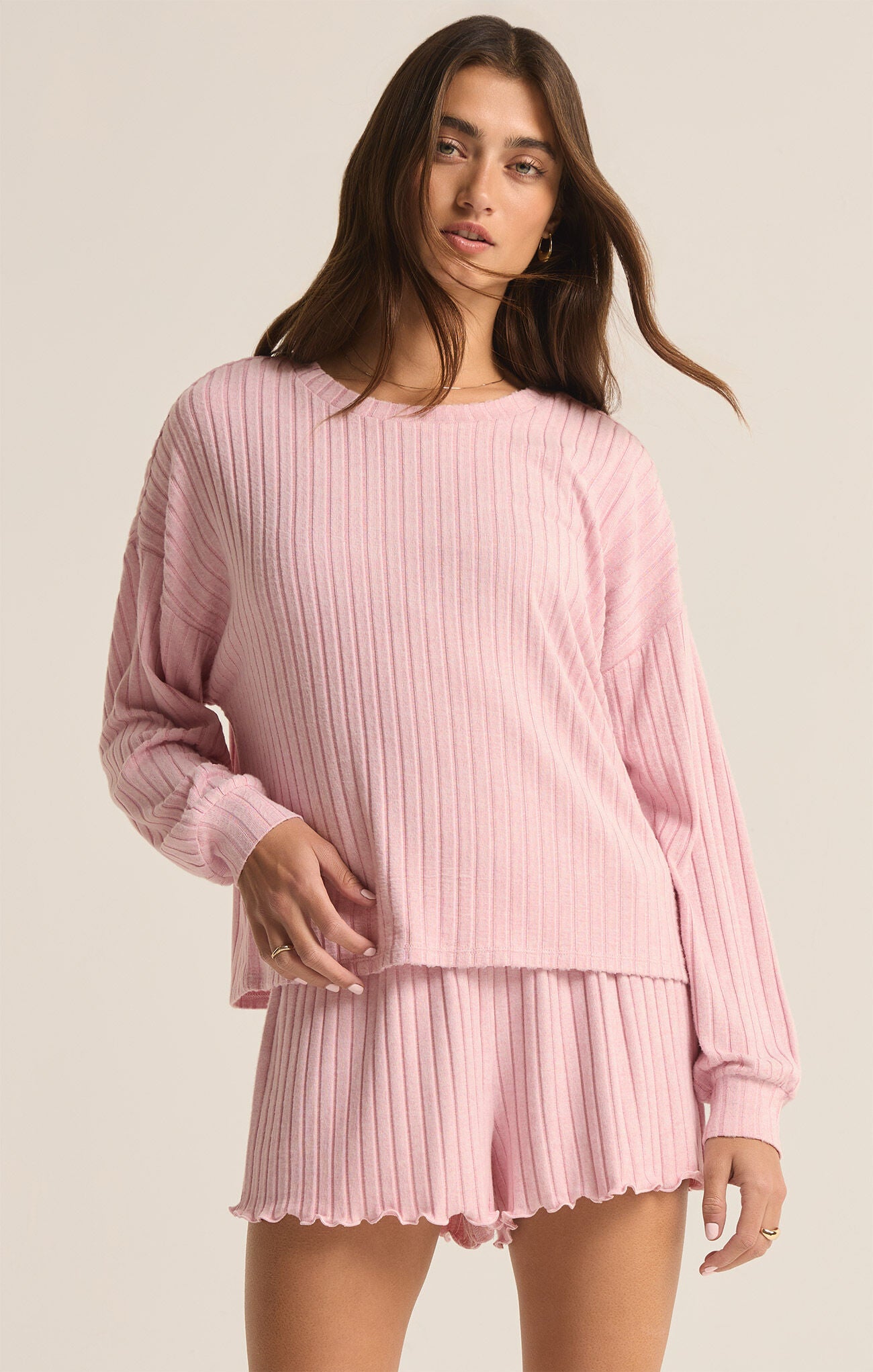 Daydream Rib Long Sleeve Top Sunset Mauve