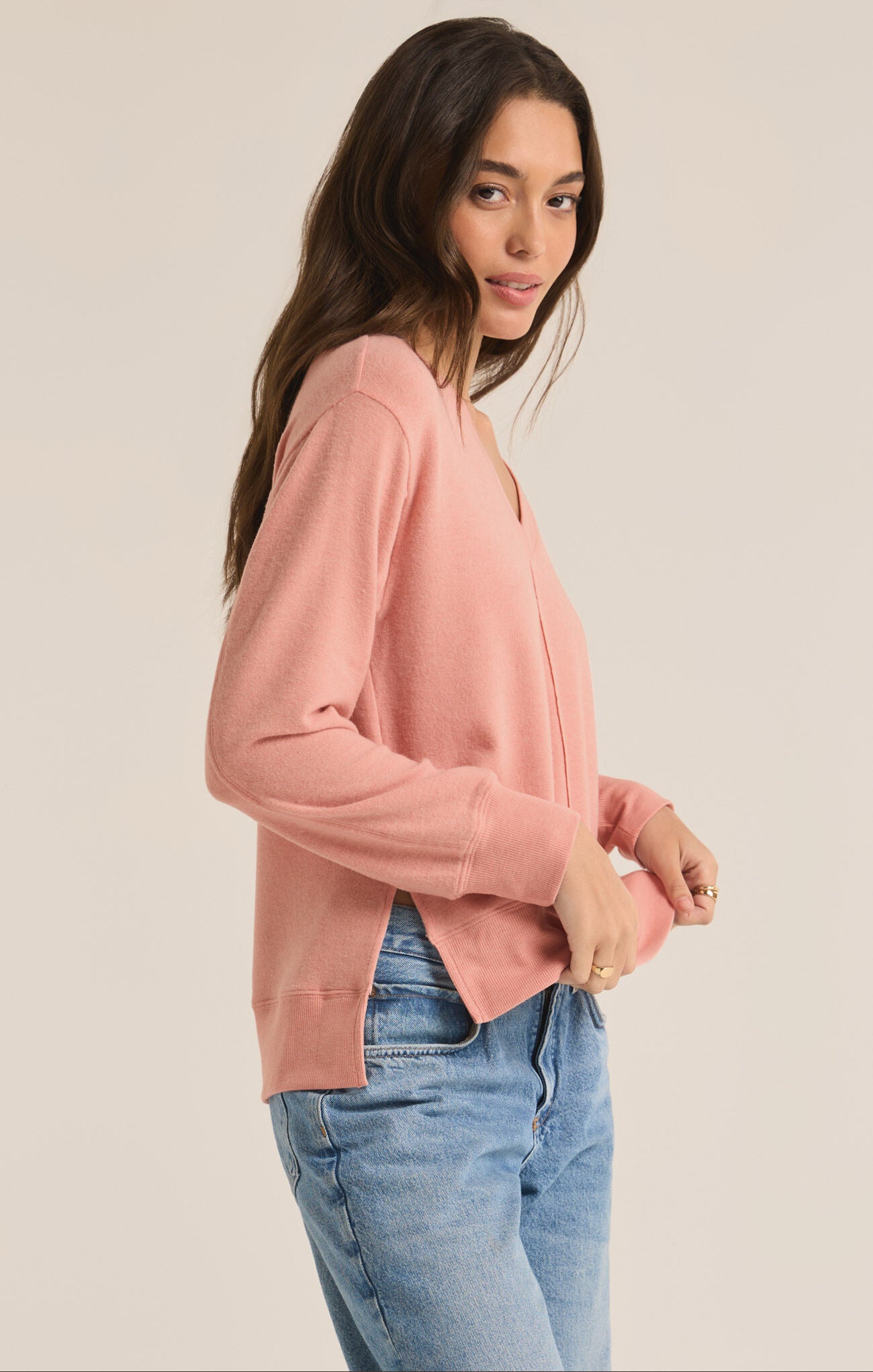 Wilder Cloud V-Neck Long Sleeve Top Rose Haze