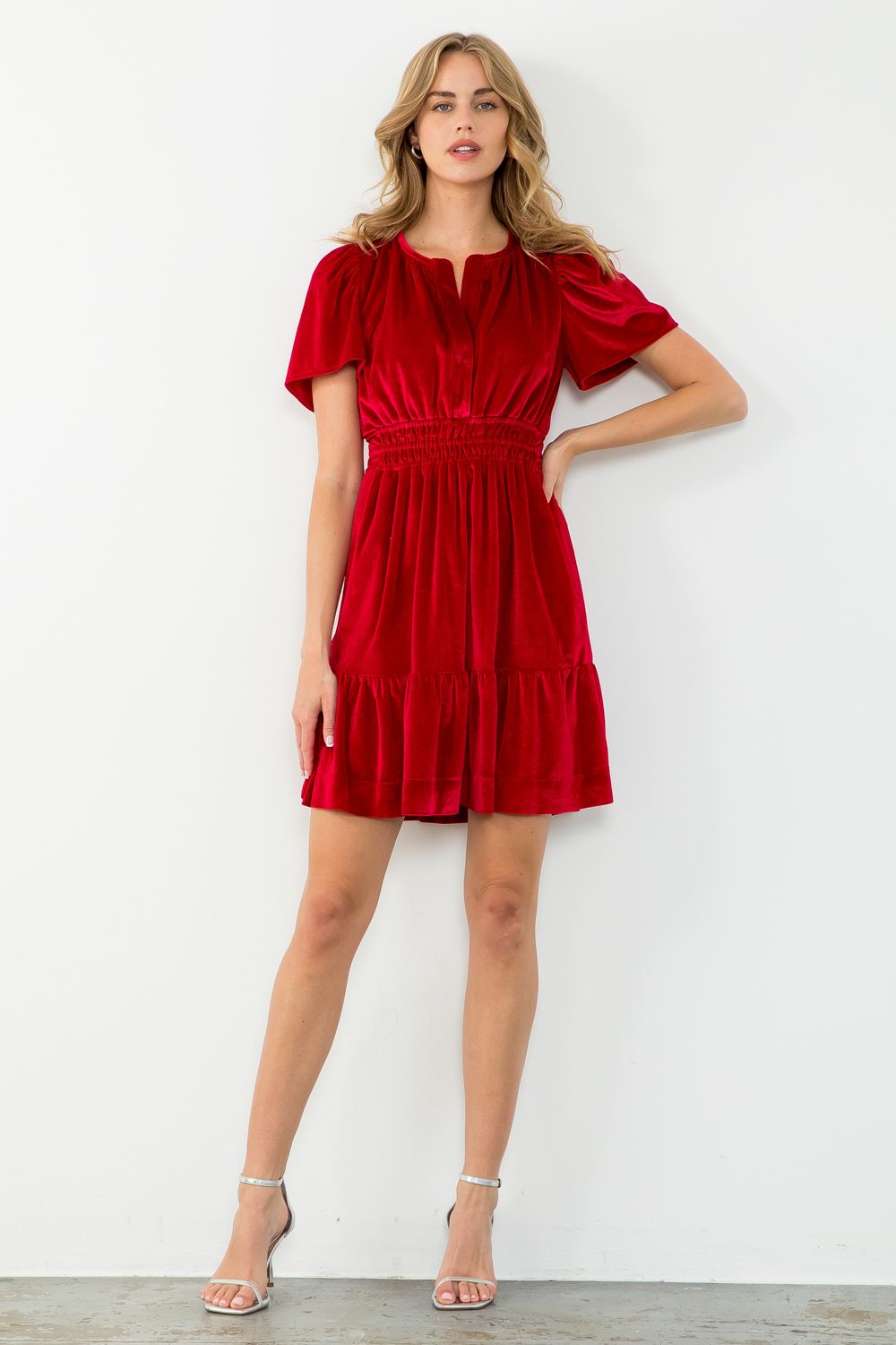 Short Sleeve Solid Color Velvet ALine Dress Casual Party Dress for Women |  eBay