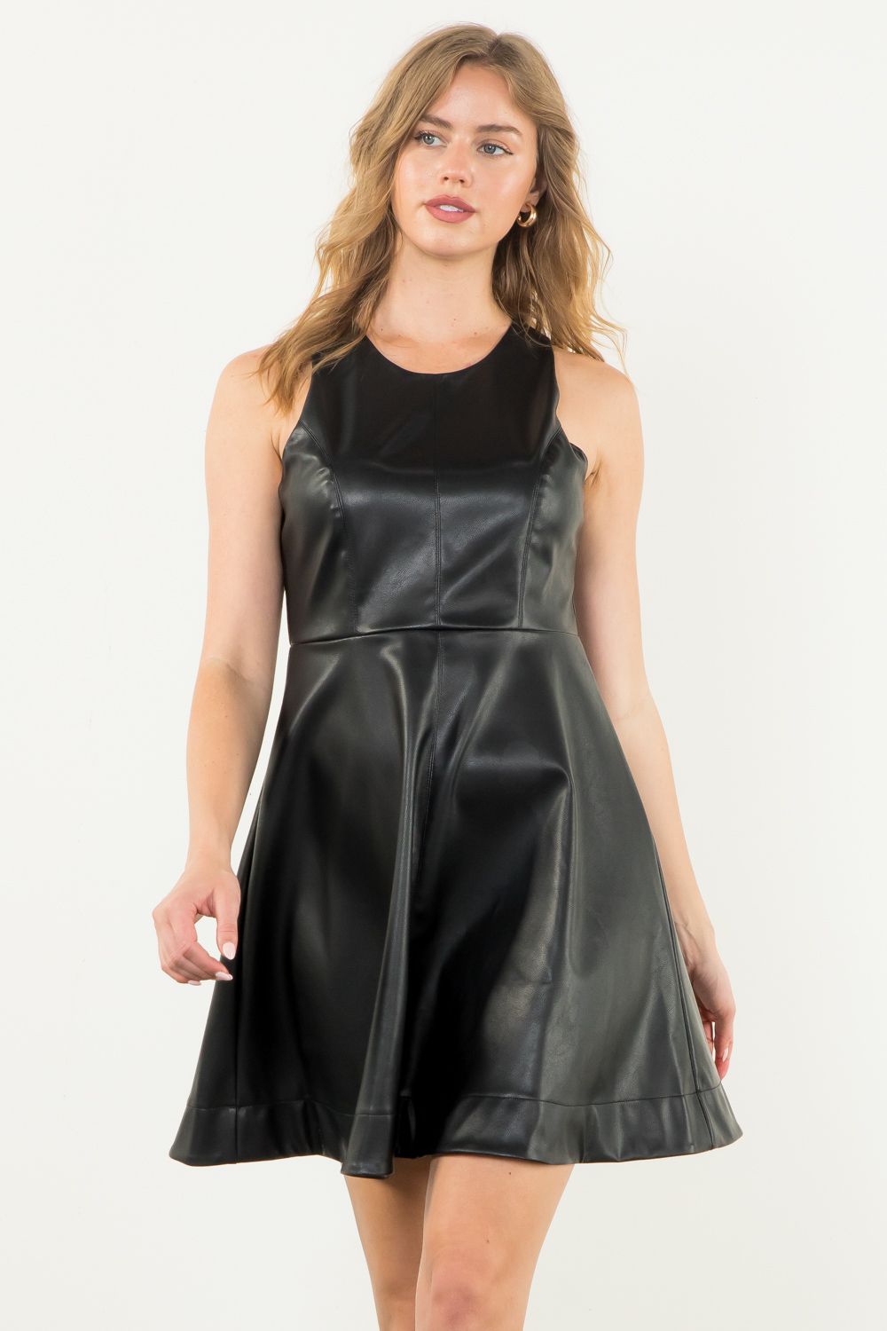 Sleeveless Faux Leather Dress Black