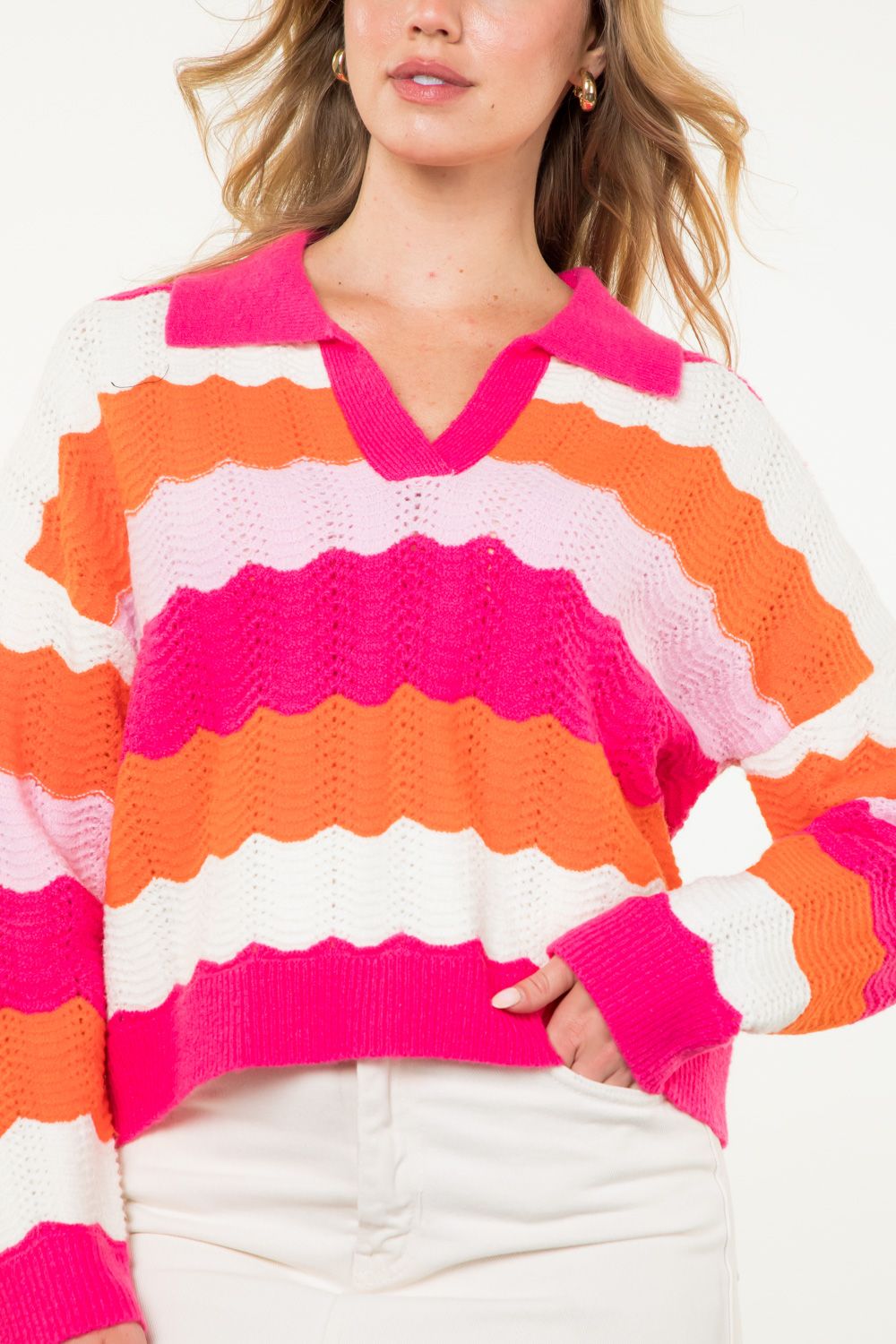 Collared Multi Color Striped Sweater