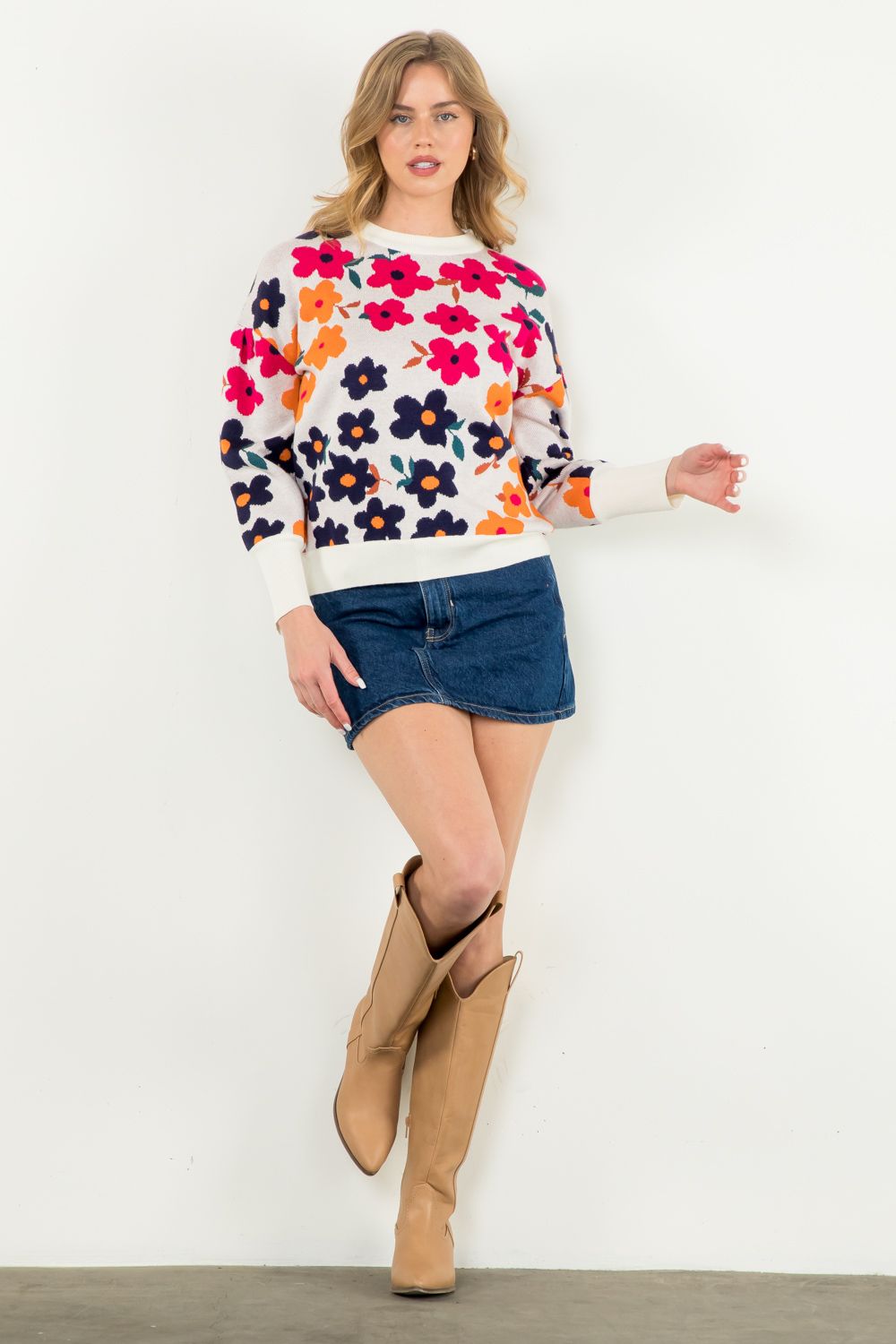 Floral Rib Knit Sweater