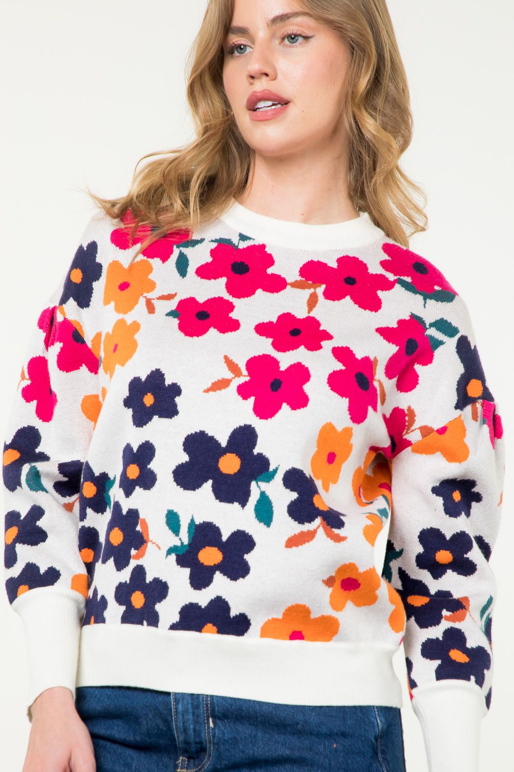 Floral Rib Knit Sweater