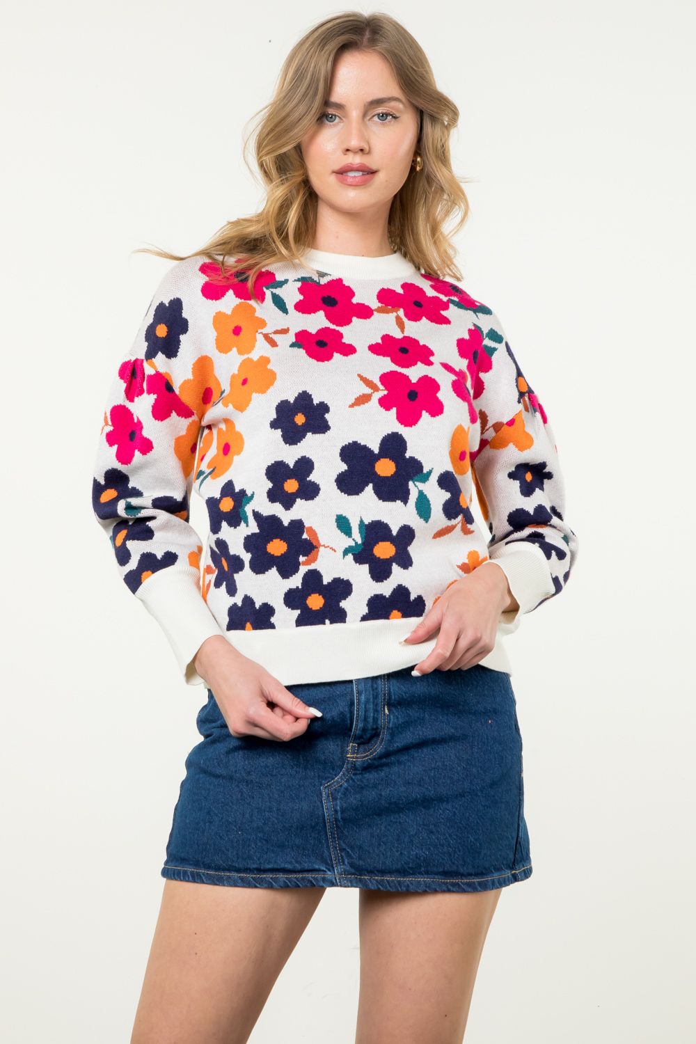 Floral Rib Knit Sweater