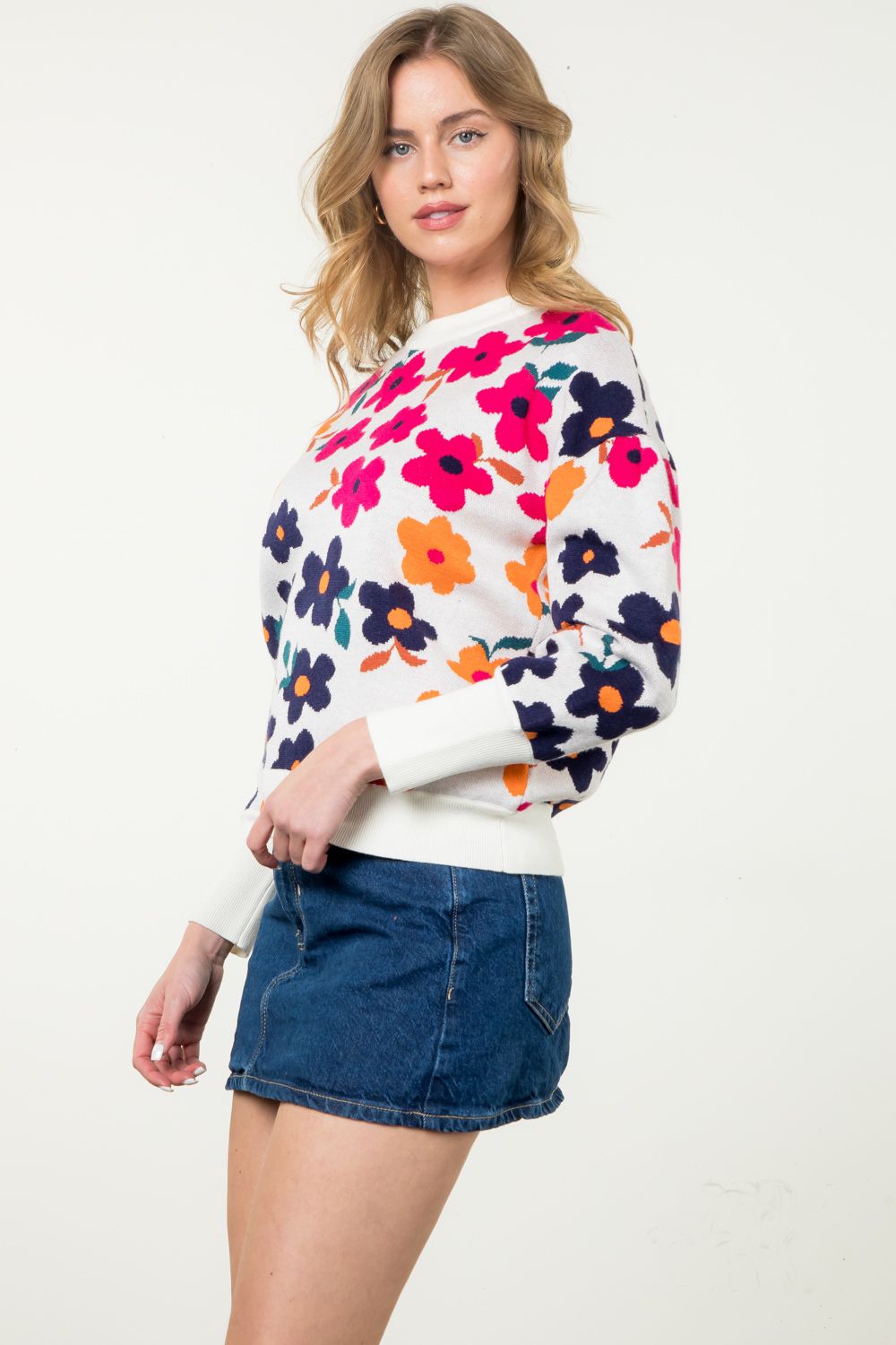 Floral Rib Knit Sweater