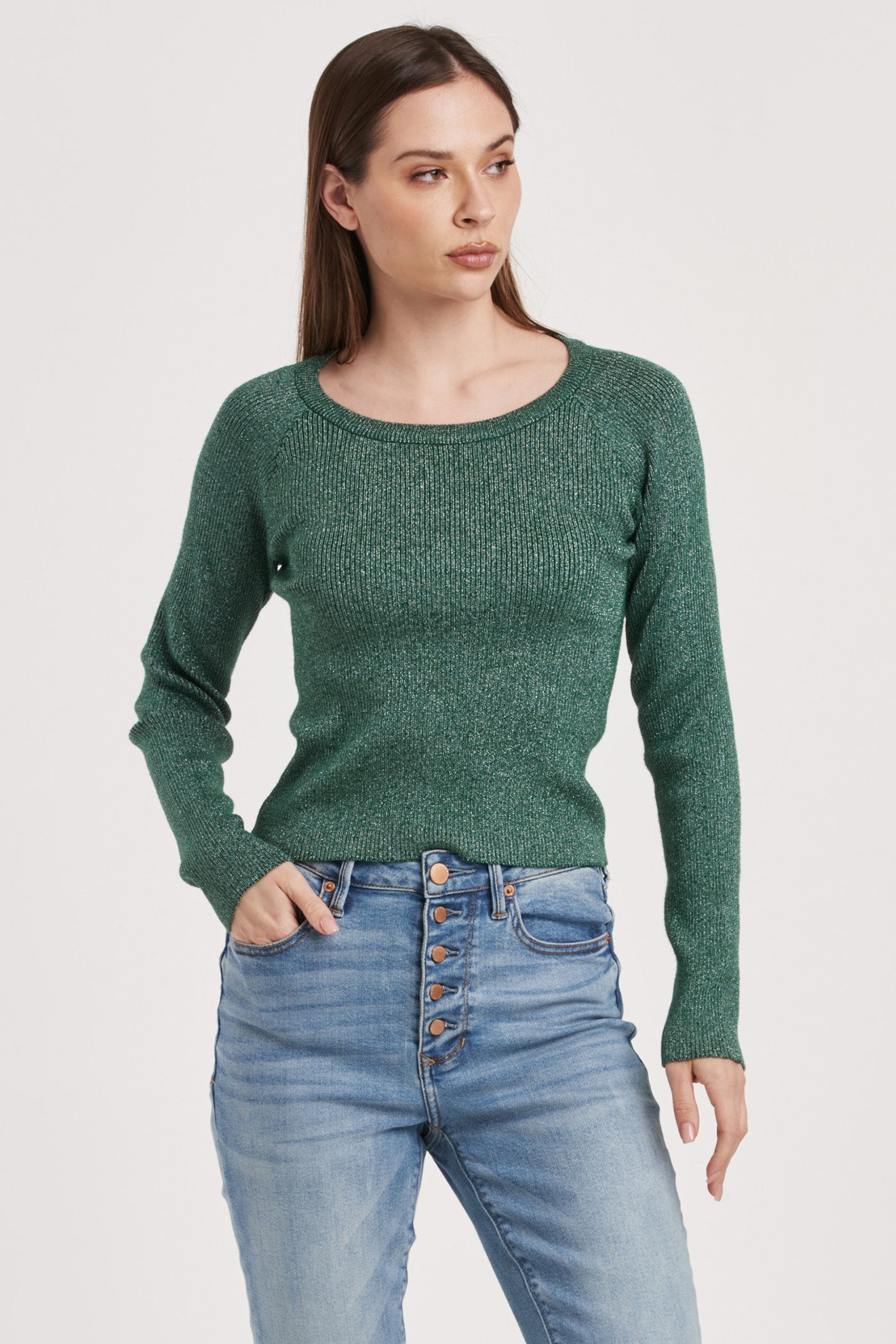 Holland Scoop Neck Sweater w/Metallic Yarn Clover