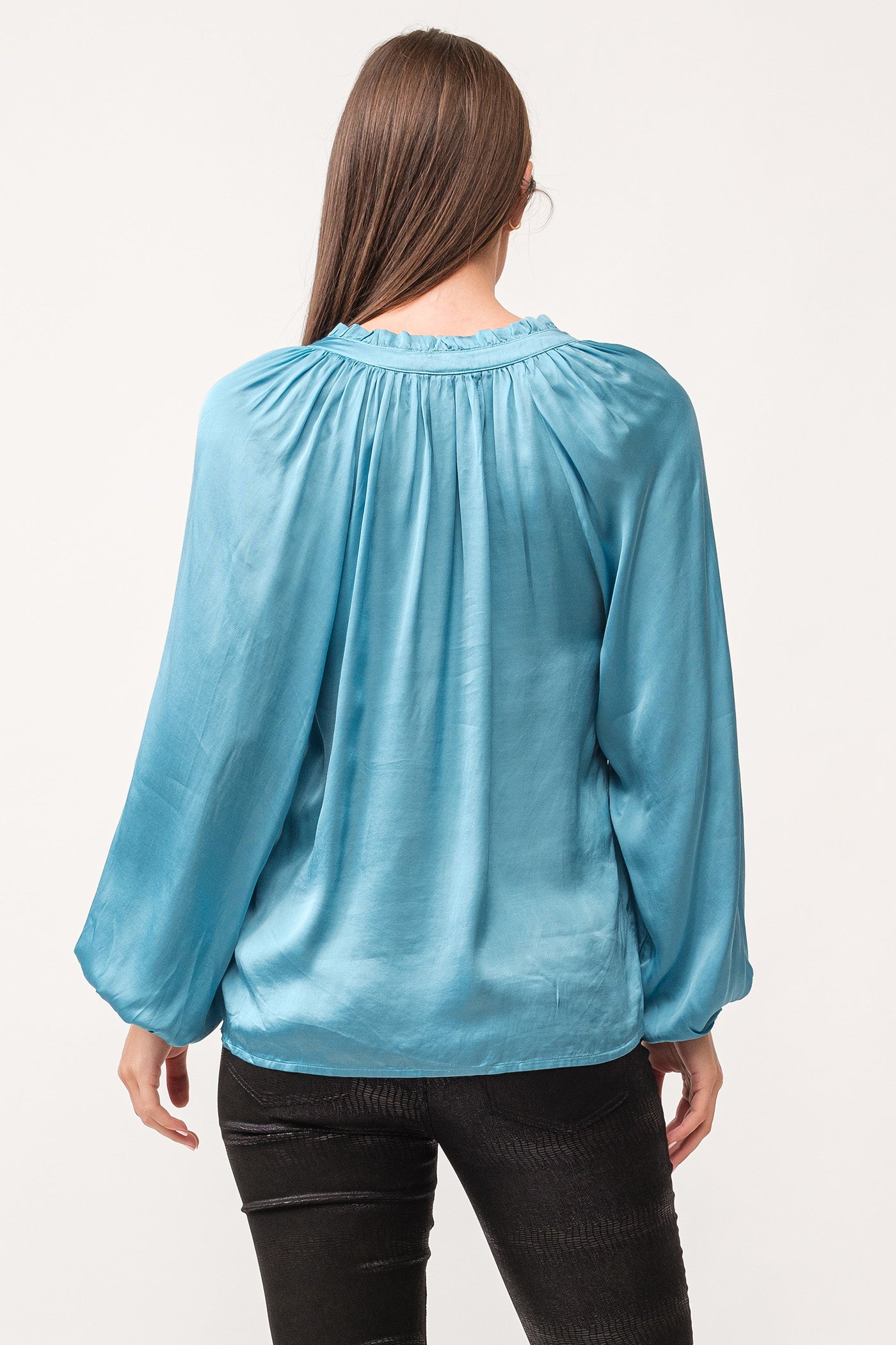 Manon V- Neck Long Sleeve Blouse Blue Shadow