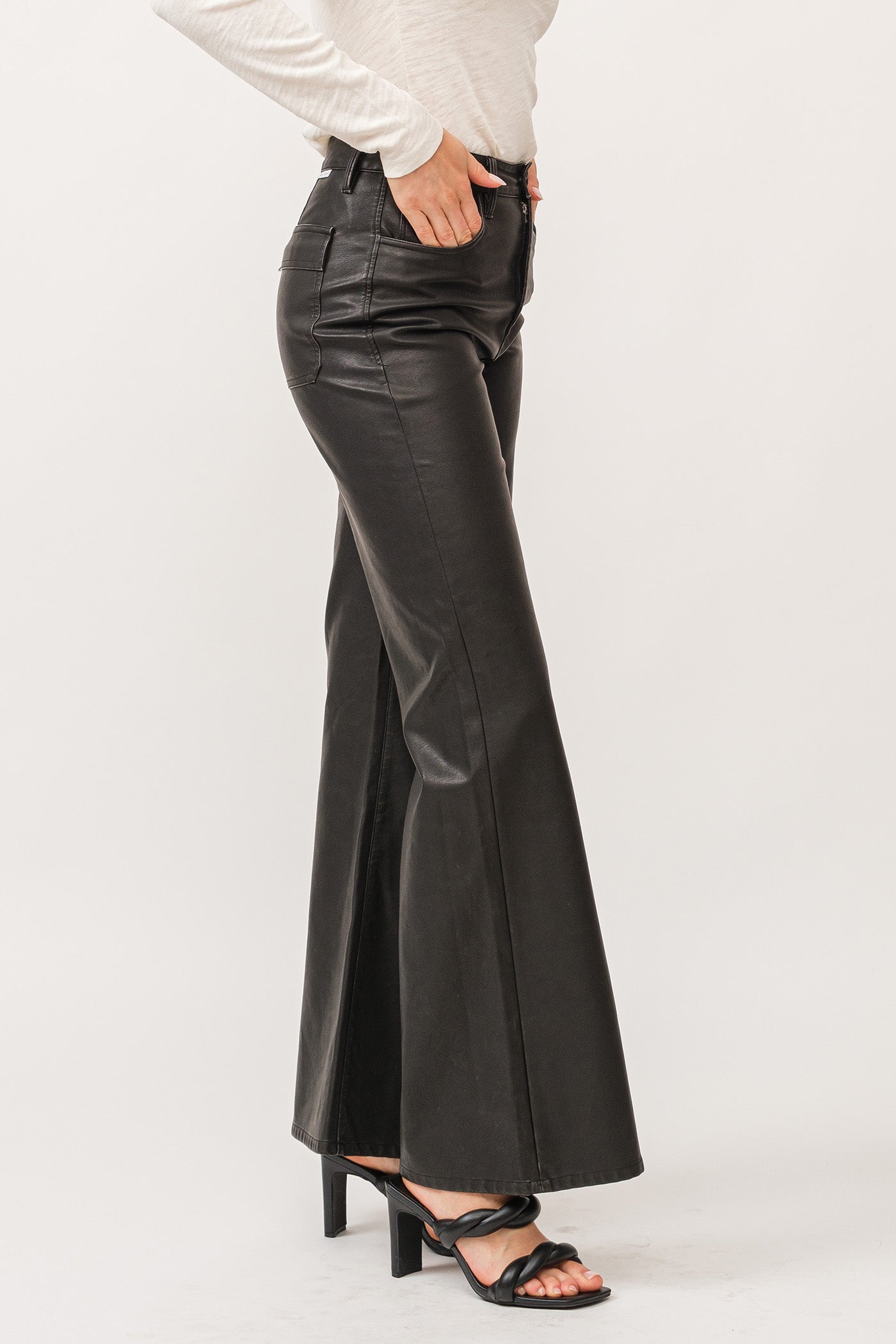 Fiona High Rise Wide Leg Faux Leather Smoked Charcoal