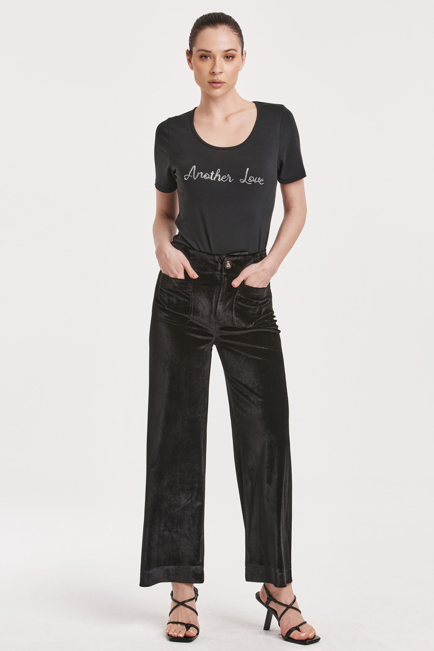 Velvet High Rise Wide Leg Pants Black