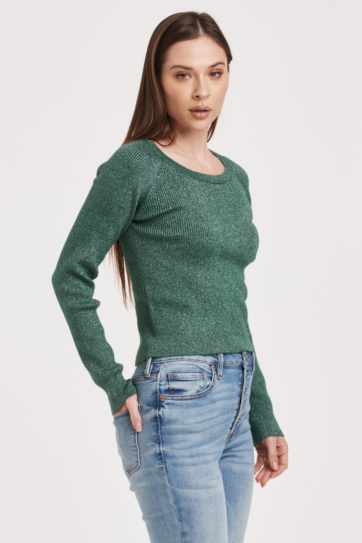 Holland Scoop Neck Sweater w/Metallic Yarn Clover