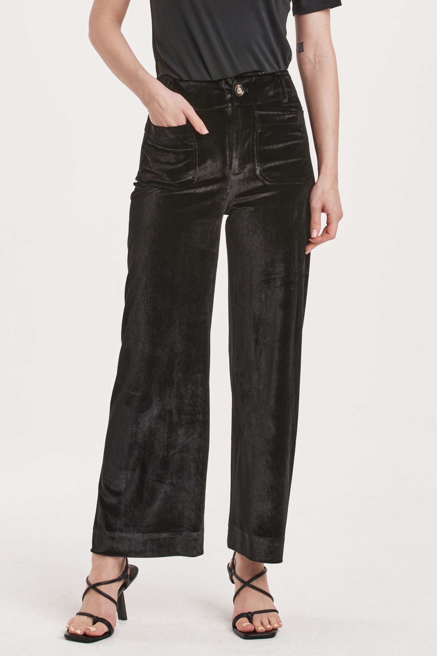 Velvet High Rise Wide Leg Pants Black