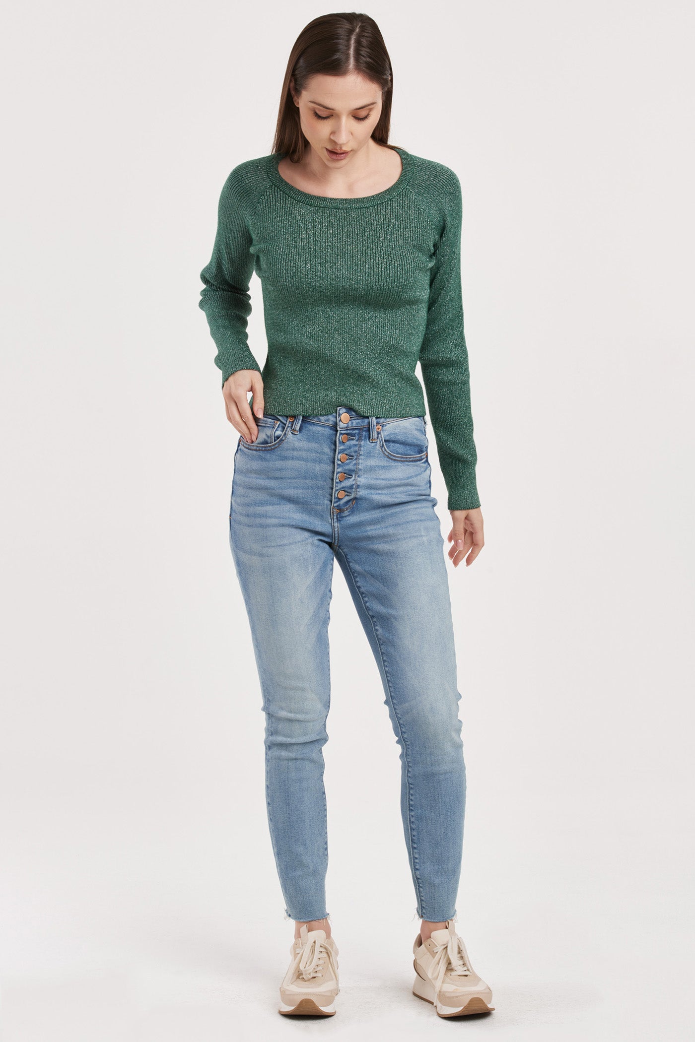 Holland Scoop Neck Sweater w/Metallic Yarn Clover