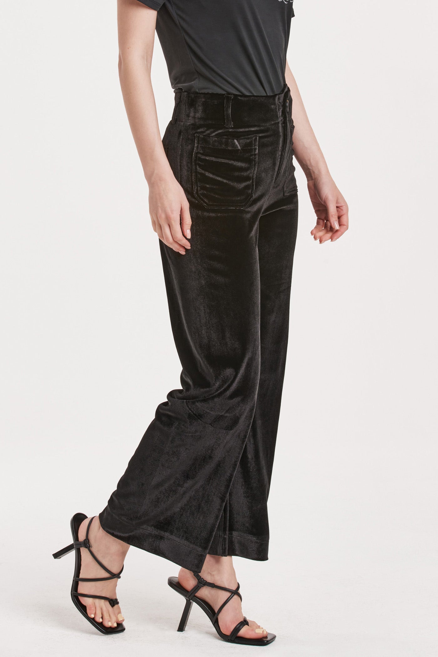 Velvet High Rise Wide Leg Pants Black