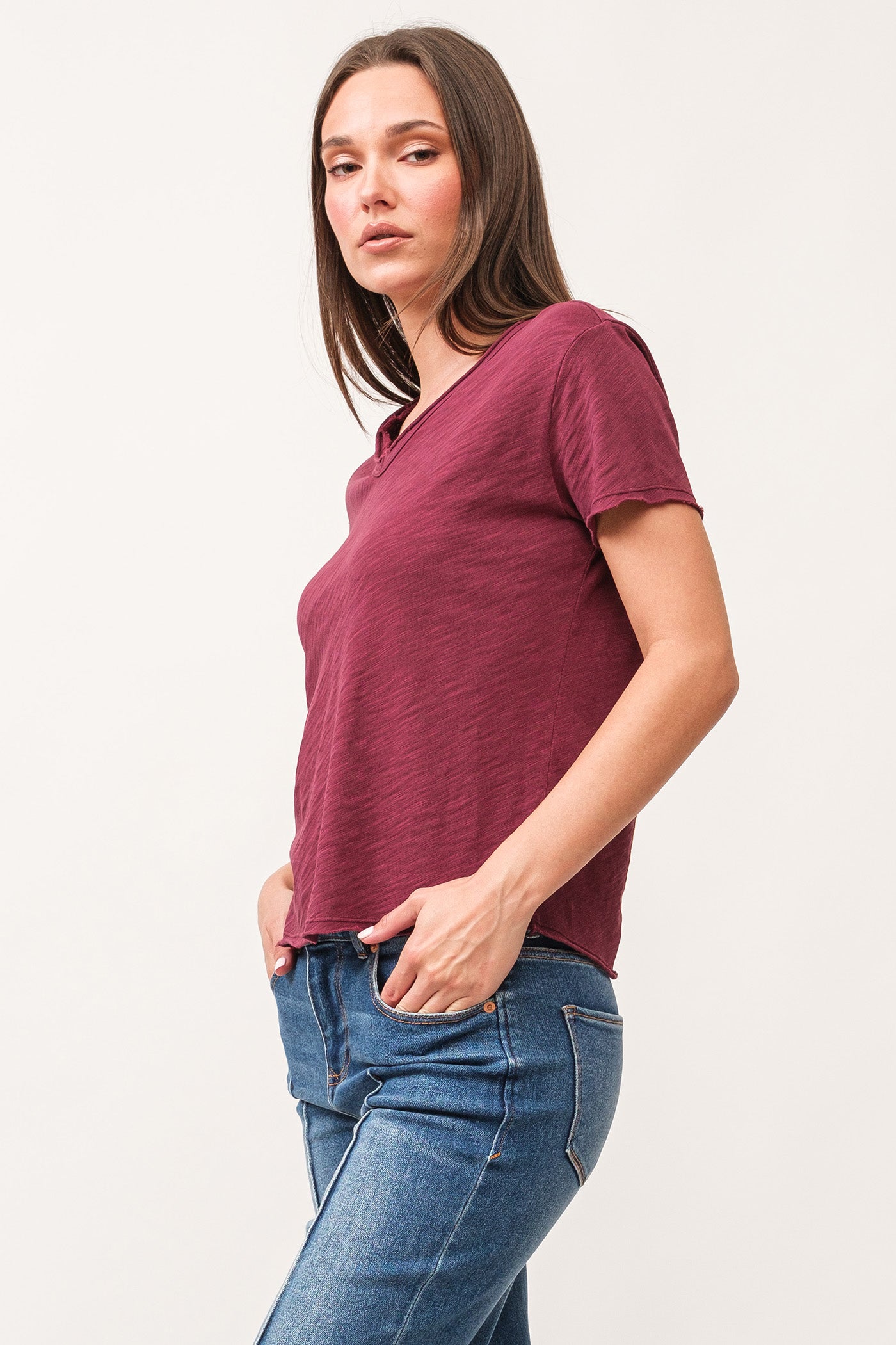 Vanya Short Sleeve Slub Tee Pomegranate