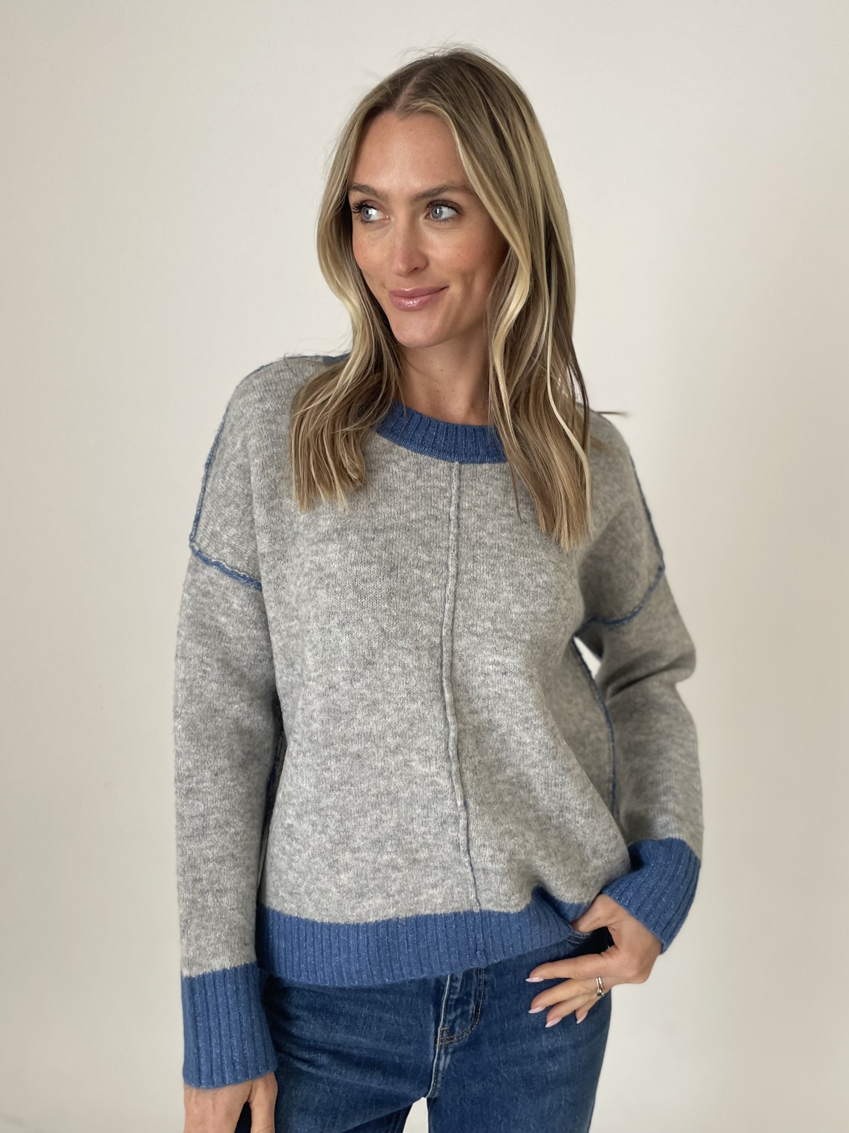 Bridget Color Block Sweater Grey/Blue