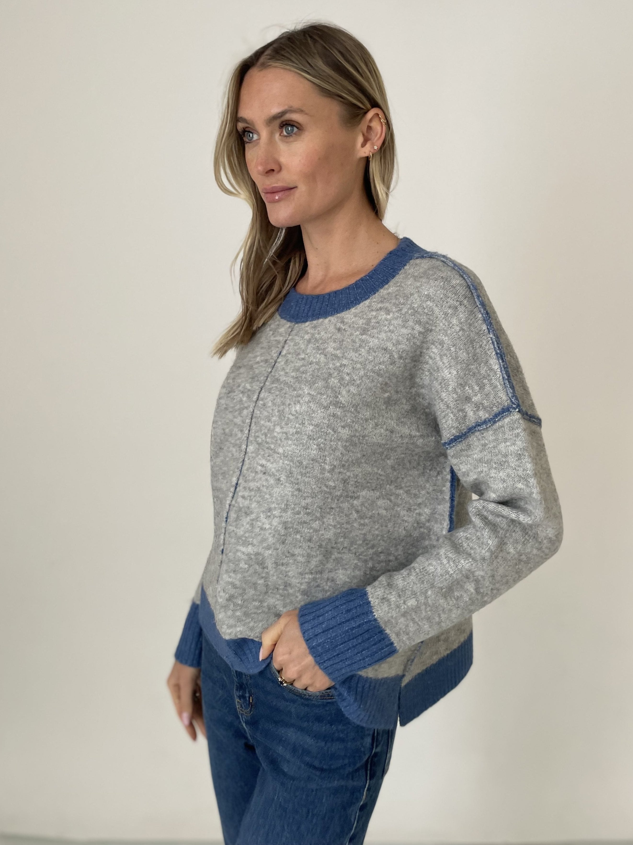 Bridget Color Block Sweater Grey/Blue